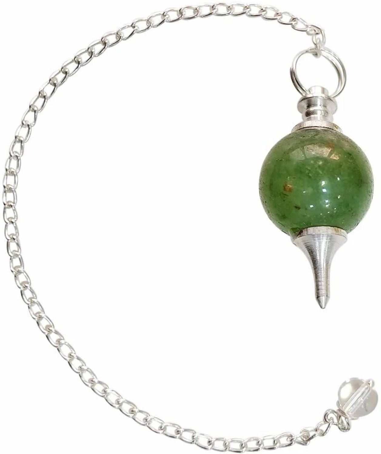 9dzine Green Aventurine Crystal Dowsing Ball Pendulum with Chain Bead for Reiki Healing Decorative Showpiece - 20 cm