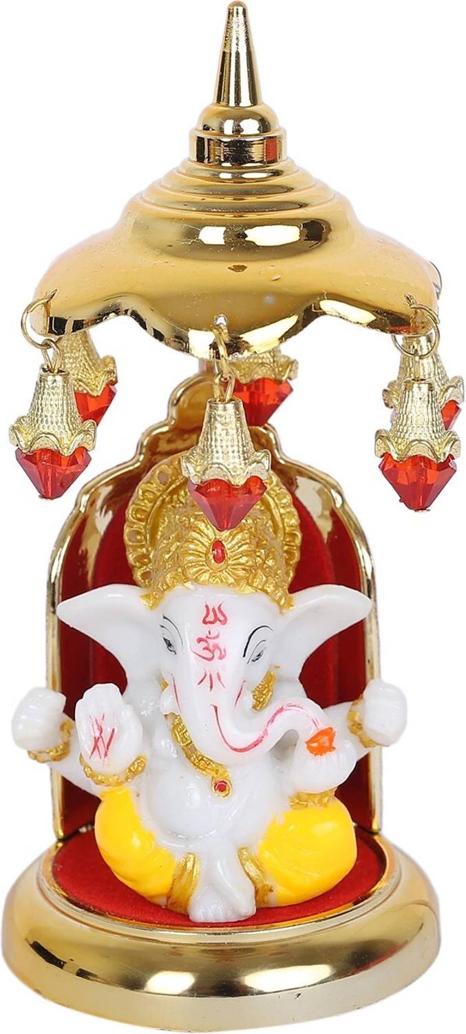 jagriti enterprise marble ganpati idol with gold plate umbrella for pooja, decor, car Decorative Showpiece - 15 cm