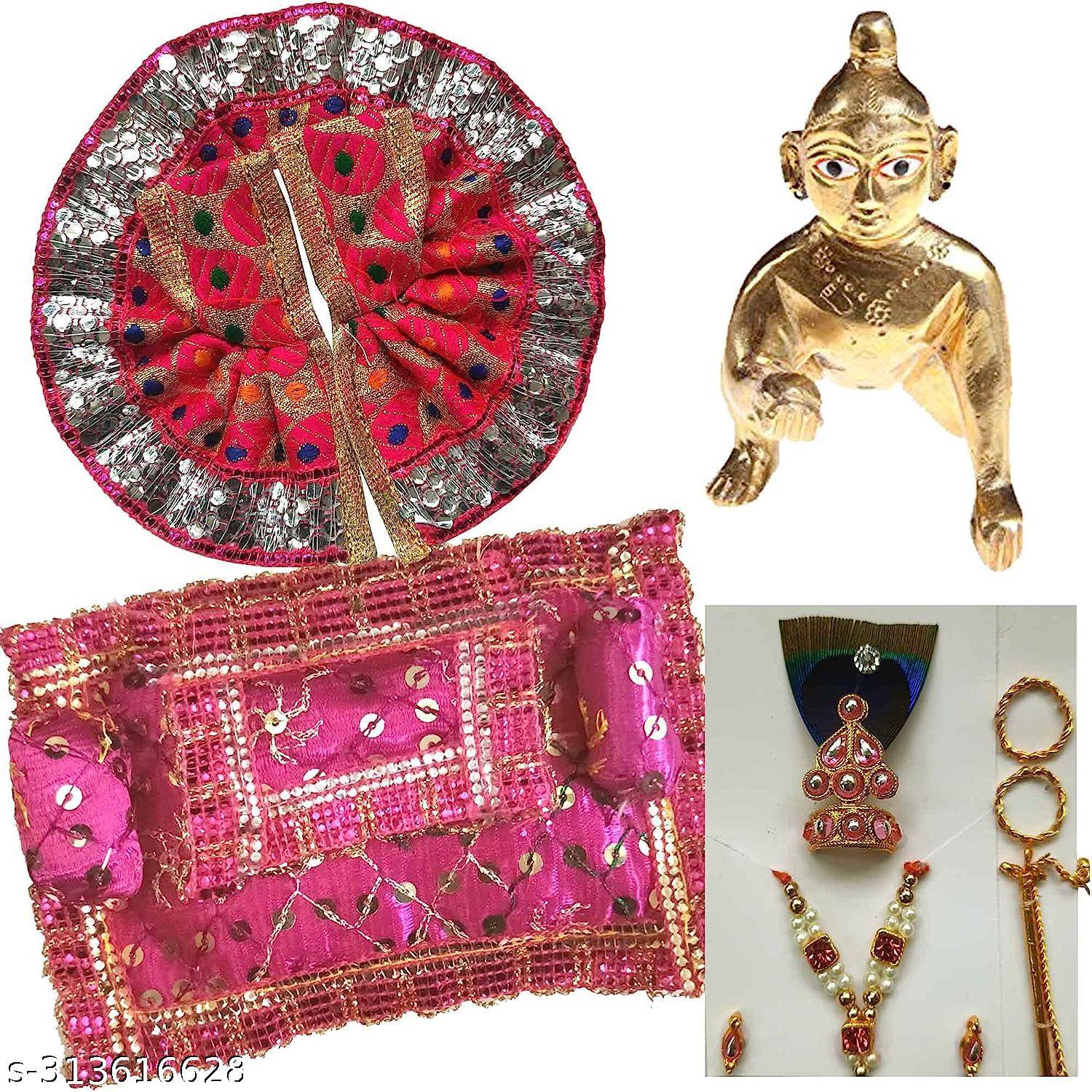 Bhuvi Store Laddu Gopal 2 No. Size With 1 Poshak Or Gadda + Mukut Set Thakur jii Bal Gopal Decorative Showpiece  -  9 cm