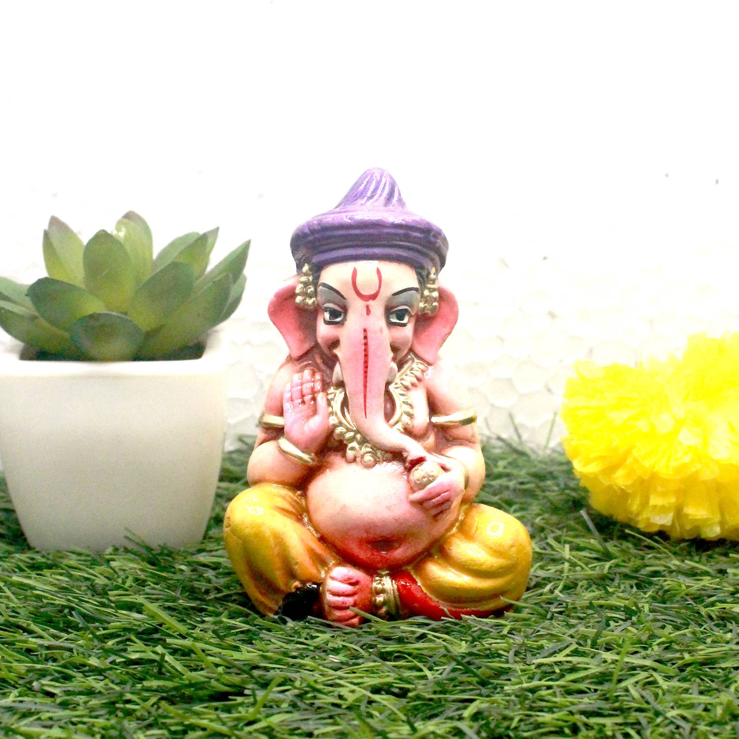 Bossify Clay Ganesha Idol for Car Dashboard Ganpati Murti Decorative Showpiece - 10 cm
