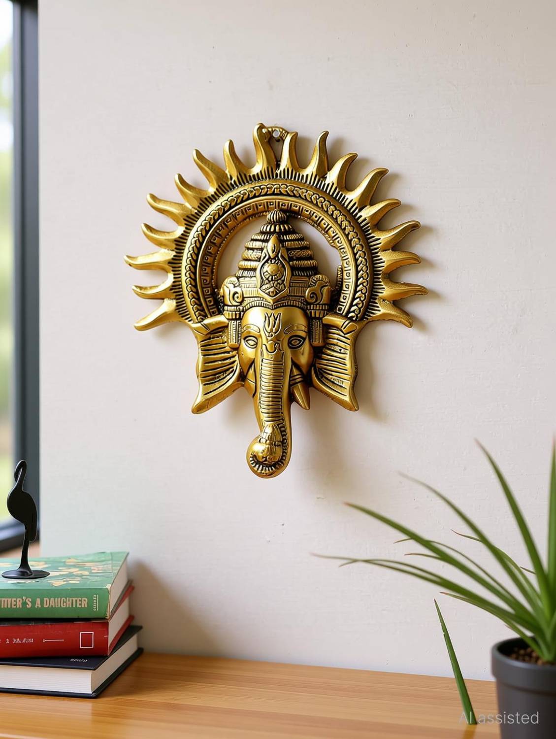 KridayKraft Ganesha ji Metal Statue,Ganpati Wall Hanging Sculpture Lord Ganesh Idol Lucky Feng Shui Wall Decor Your Home, Office,Gift Your Relatives on Diwali,Wedding Gift,Birthday Gift Article... Decorative Showpiece  -  23 cm