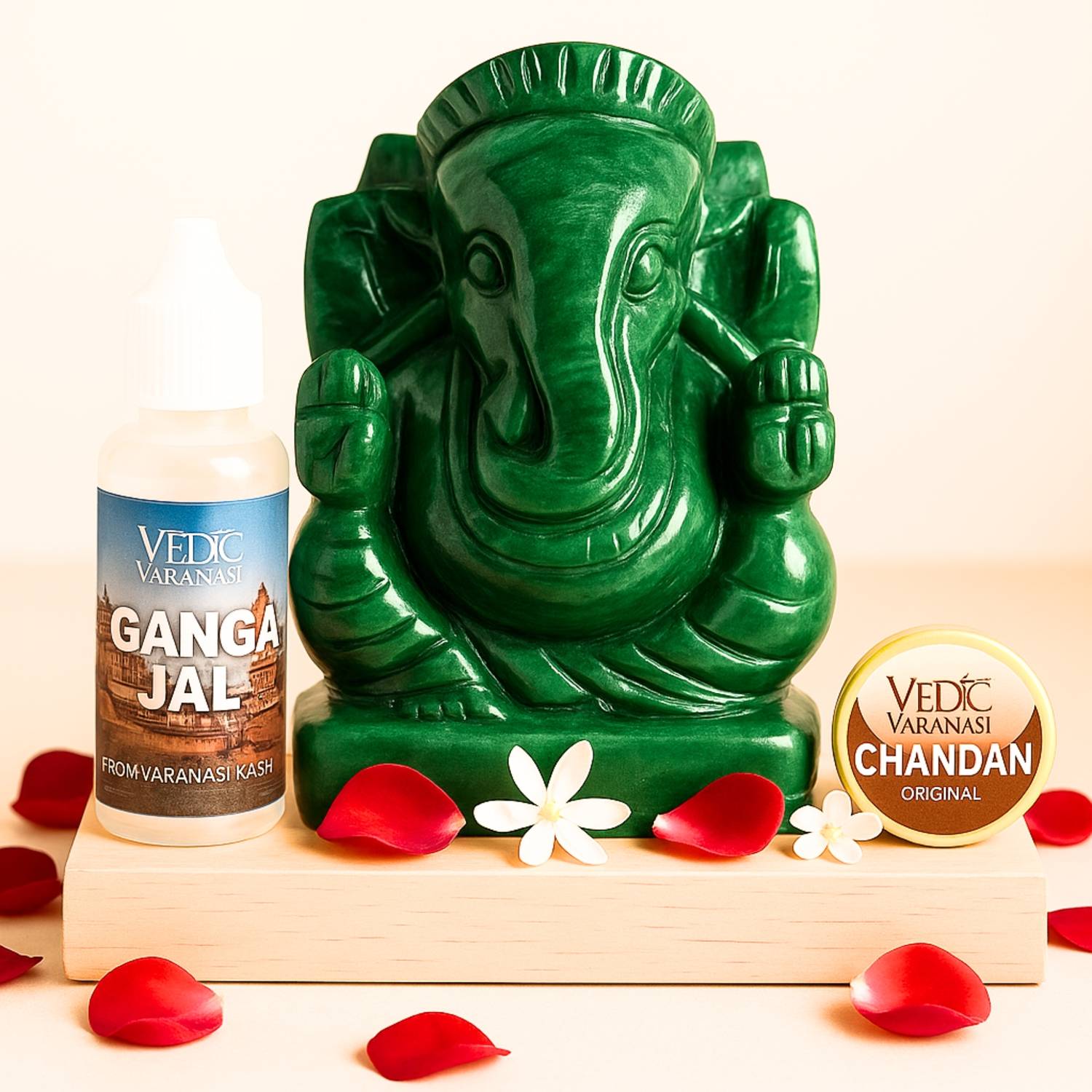 Vedic Varanasi Original Margaj Ganesha Idol | Green Jade Ganpati for Wealth & Vastu - 50g Decorative Showpiece - 3.5 cm
