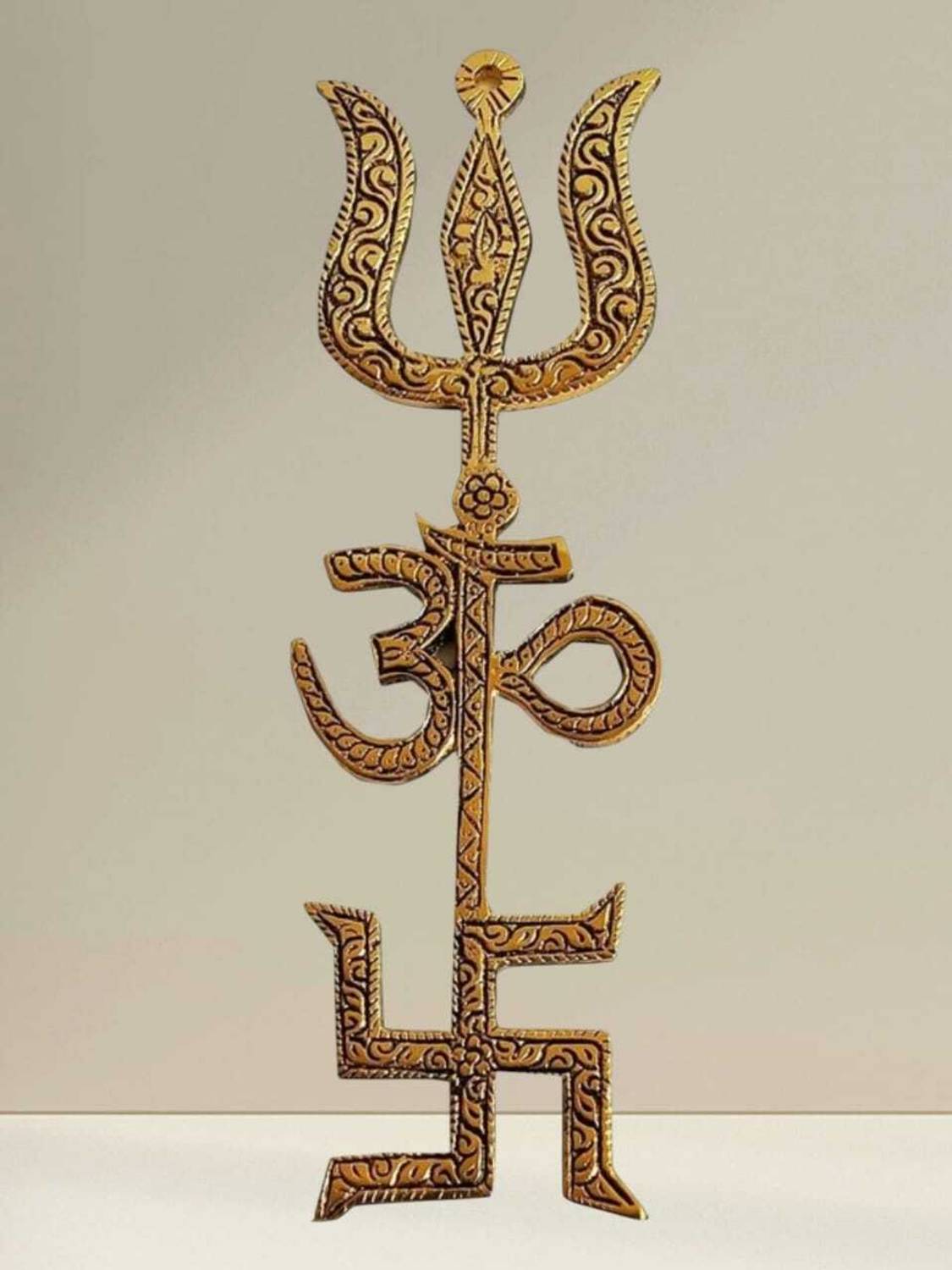 Casadecors Trishakti Yantra Swastik, Om and Trishul Decorative Showpiece  -  14 cm