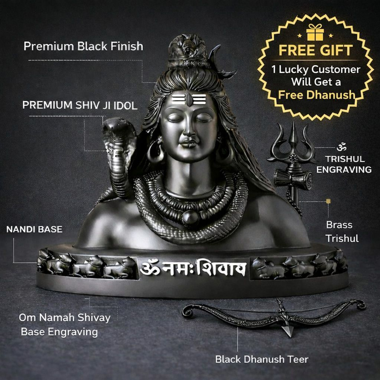 Image of shyam lalla handicraft Shiv Ji Murti with Brass Trishul | Car Dashboard Decoration Idol Decorative Showpiece - 9 cm