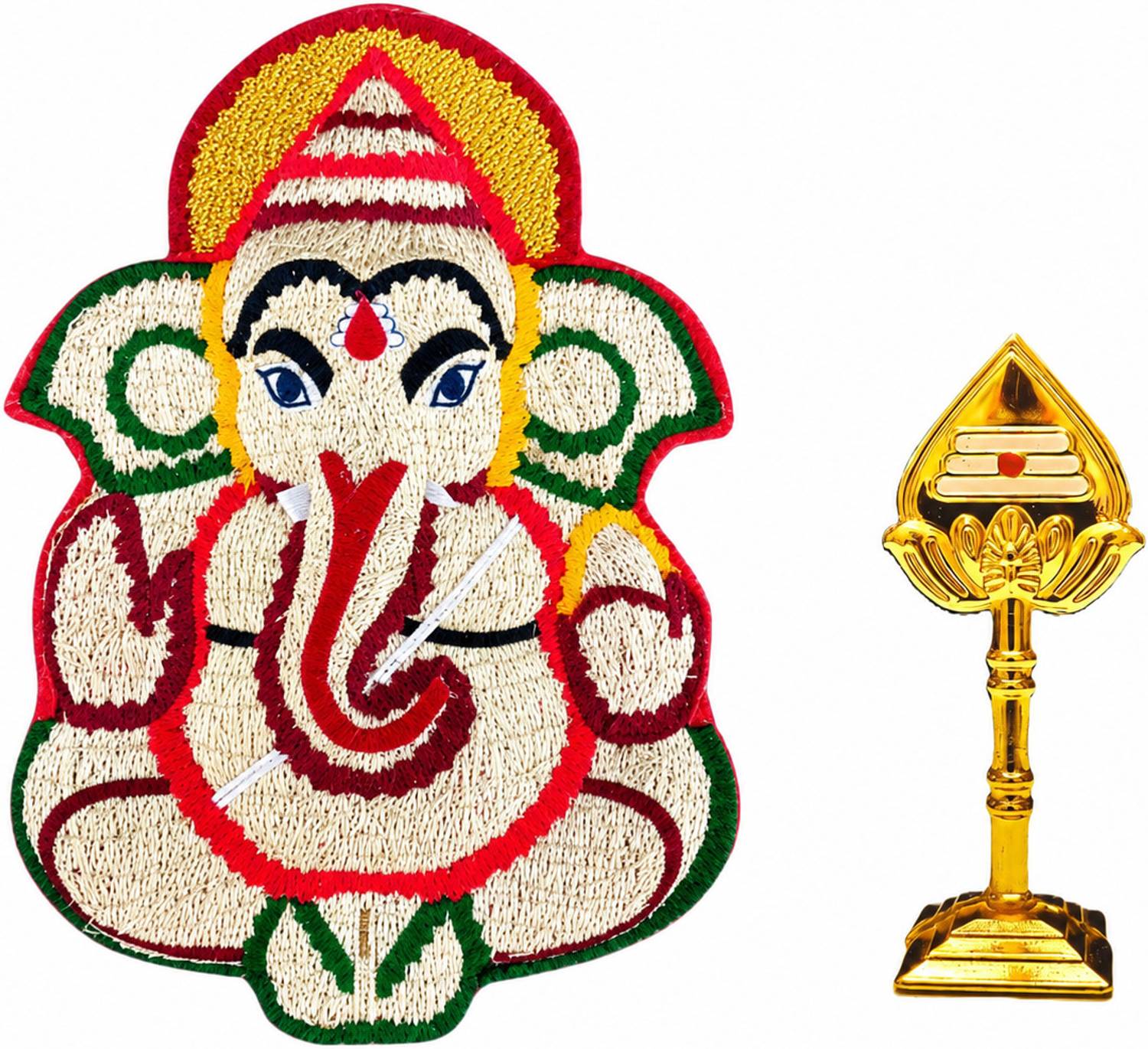 roots craft Vetiver Ganesha/Vinayaka 21CM |Wall Hanging idol & Om Muruga Vel 7cm gold plated Decorative Showpiece - 21 cm