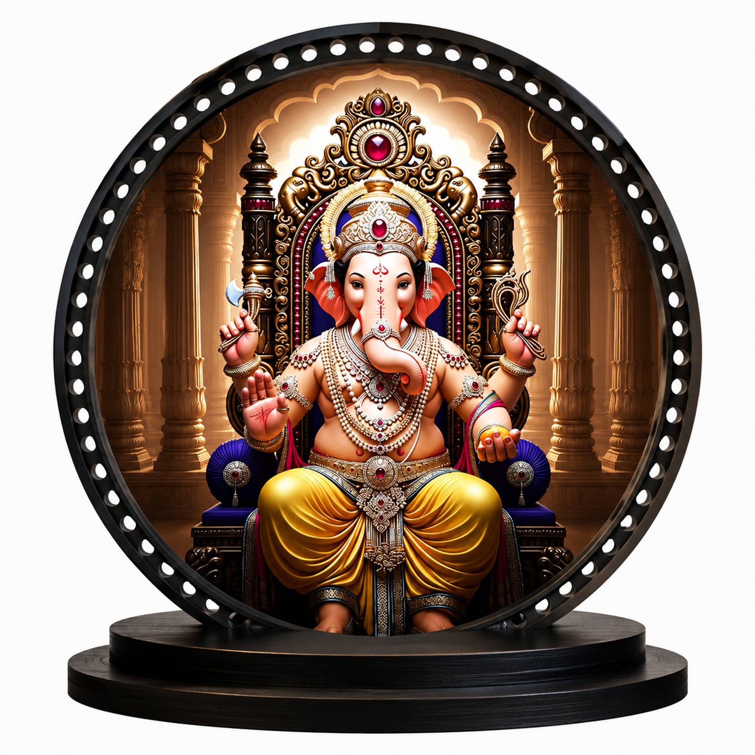 GIFTBHARAT Premium Lord Ganesha Wooden Circular Dashboard Decor Decorative Showpiece - 10 cm