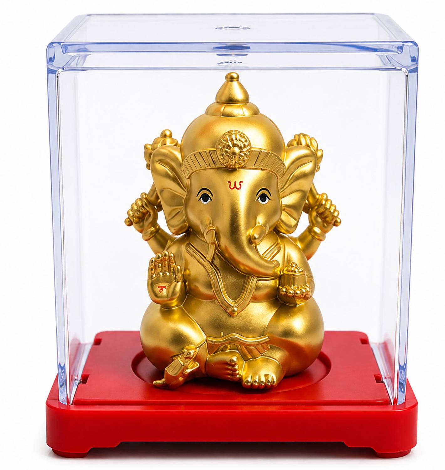 Alorventures Gold Ganesh Murti with Acrylic Display Box for Home Temple Office Decor Decorative Showpiece - 6.5 cm