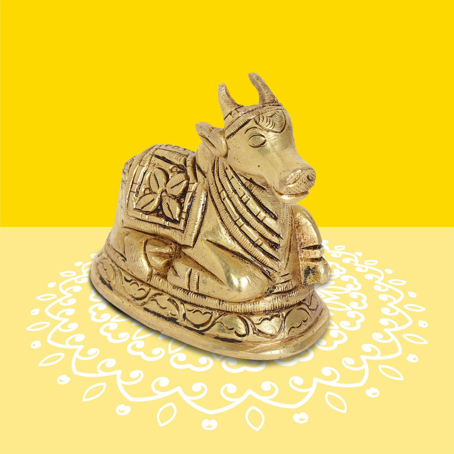 10club Lord Nandi Idol 100% Pure Brass Nandi Idol for Desk, Car and Home Decor Decorative Showpiece  -  6.8 cm