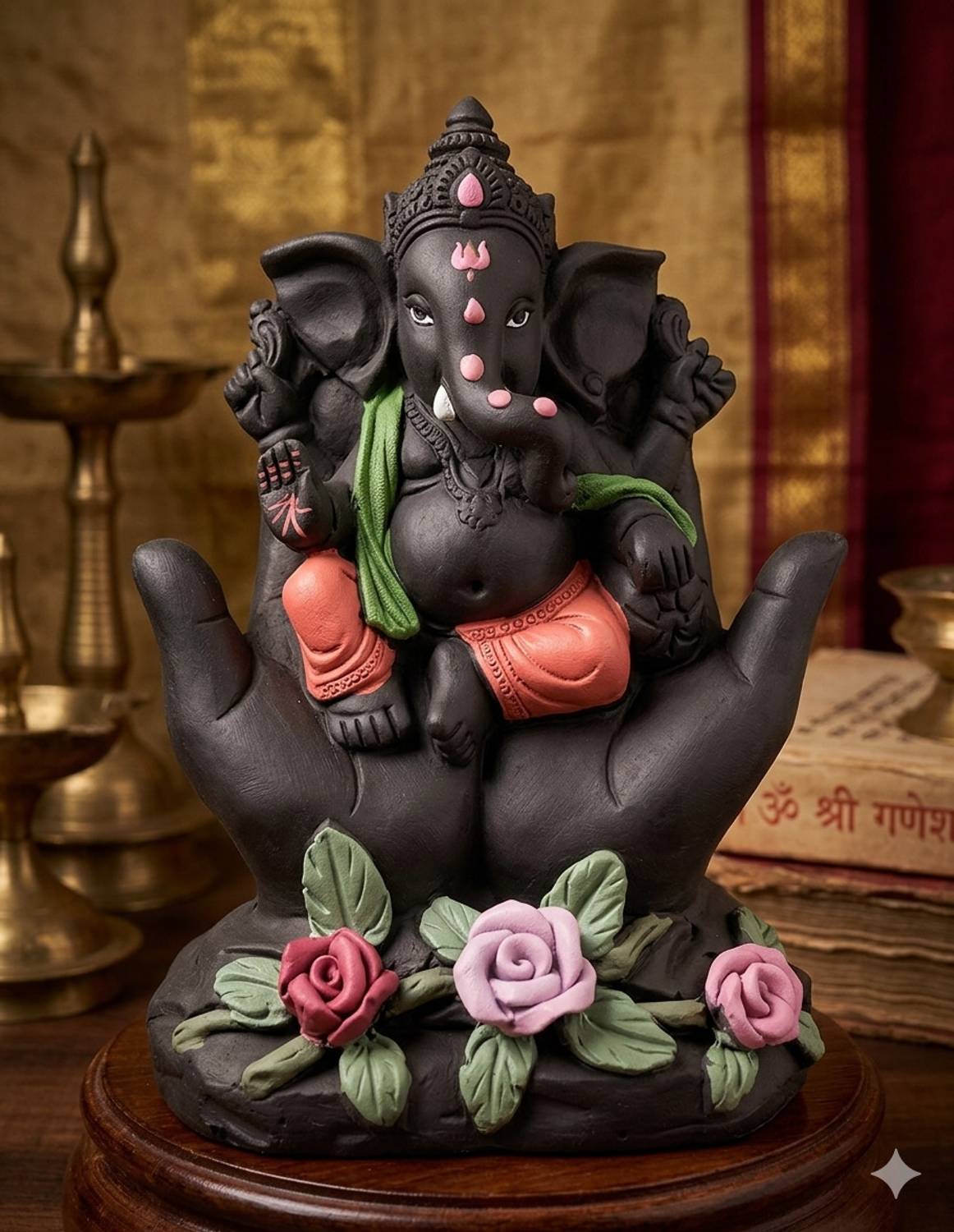 hands of odisha Ganesha on Palm Statue - Marble Dust Ganpati Idol for Home & Car Decor Decorative Showpiece - 8 cm