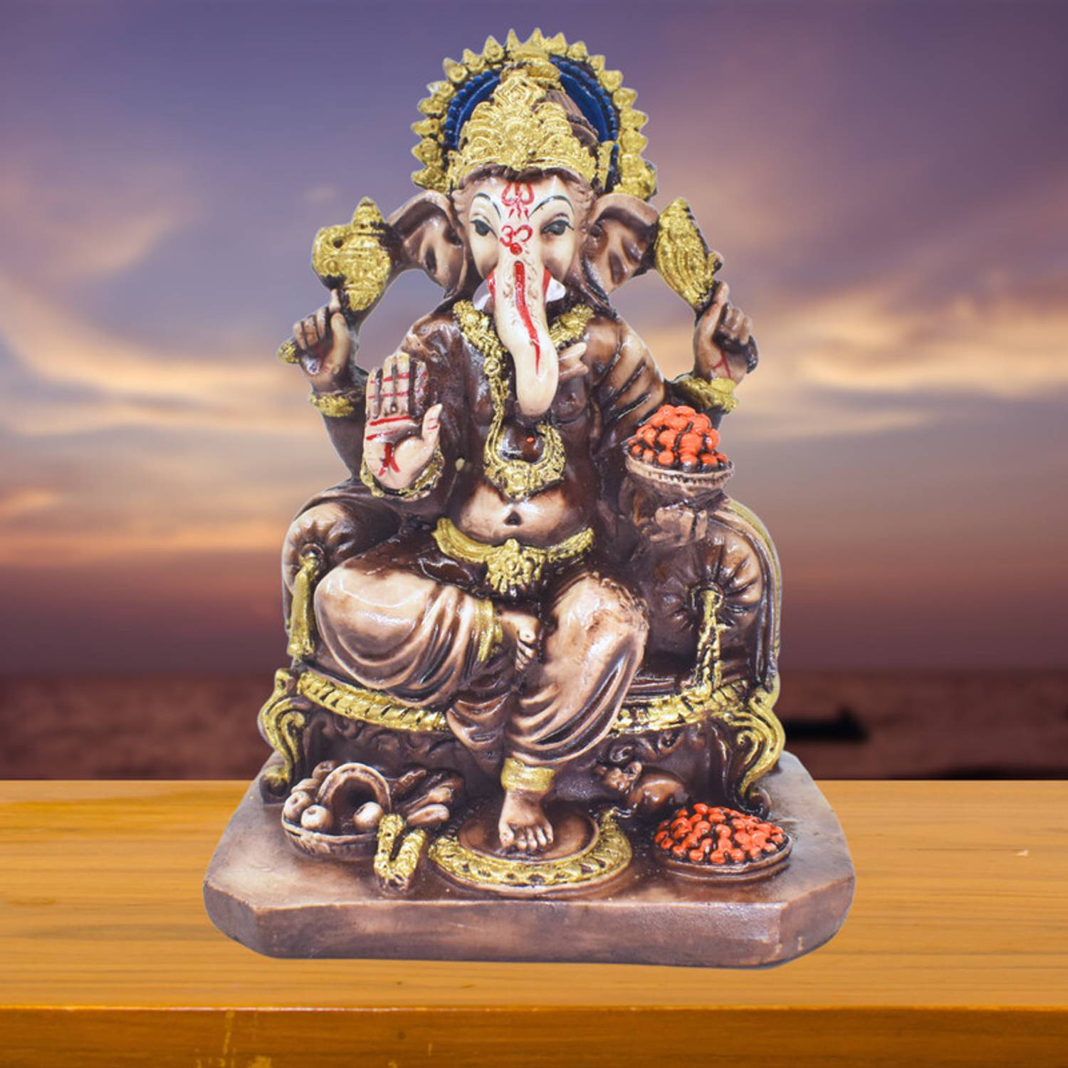 Real Craft Ganpati Bappa at Home - Artisan-Crafted Shree Ganesh Idol Decorative Showpiece - 15 cm