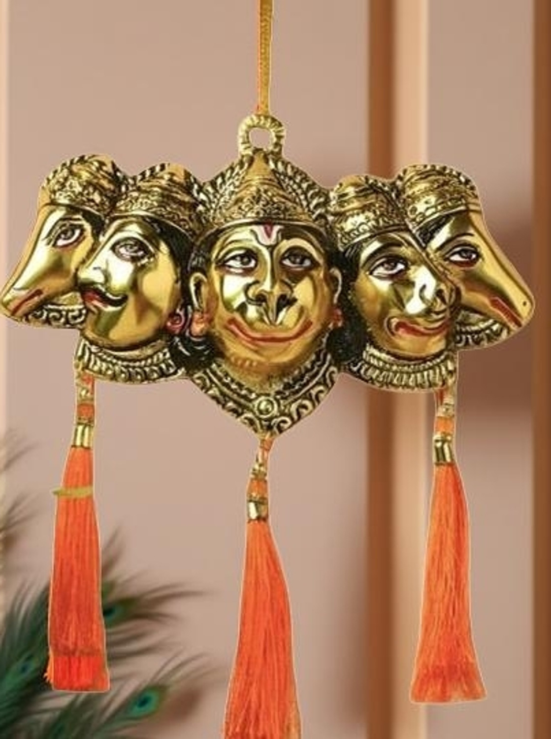 Image of LAXA Vastu Shanti Panchmukhi Hanuman Ji Idol (Golden, Metal) Decorative Showpiece - 18 cm