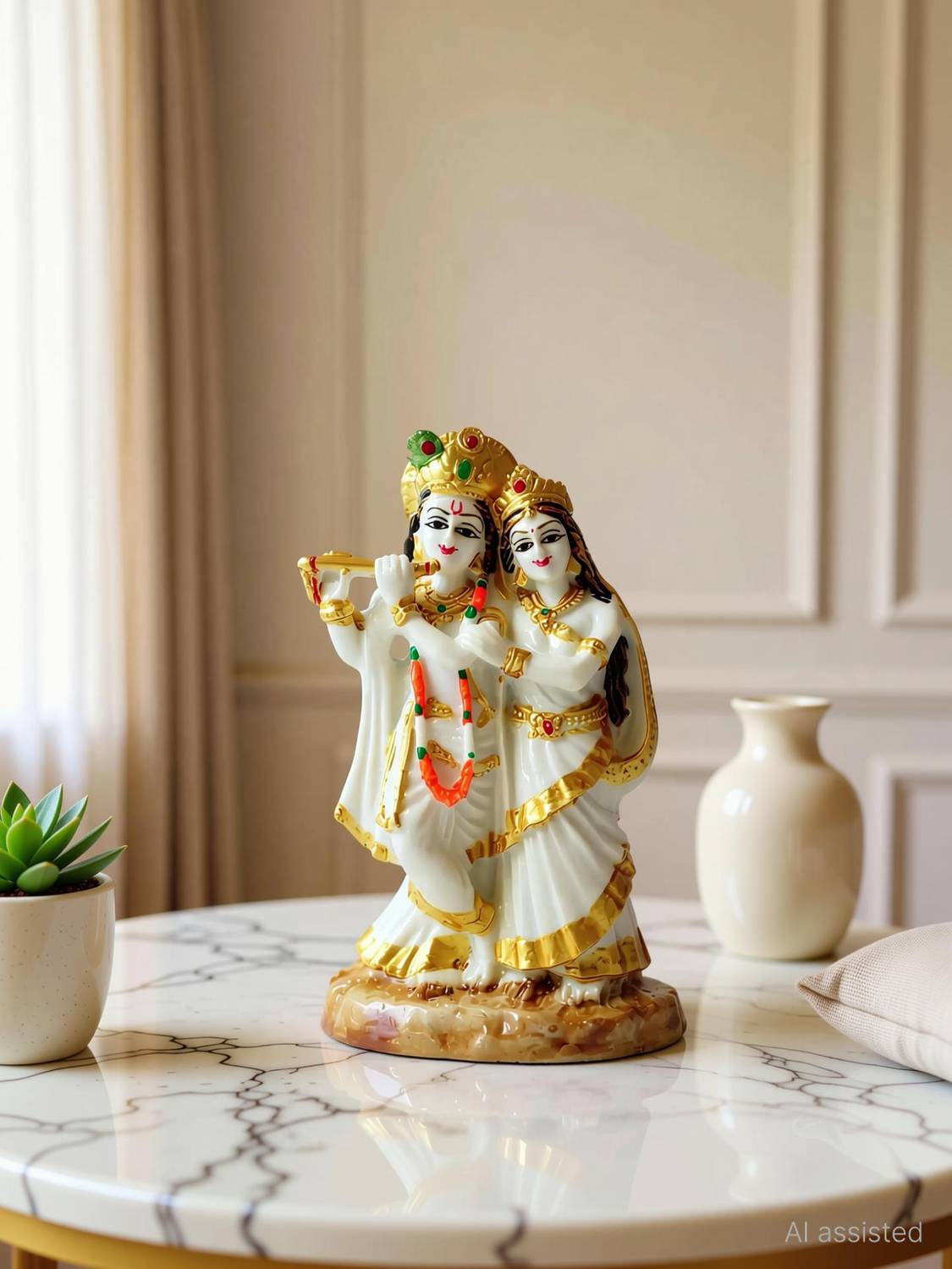 AVG ARTISTRY Radha Krishna Idol Resin Marble Murti Home Temple Puja Decor Spiritual Gift Decorative Showpiece - 9.5 cm