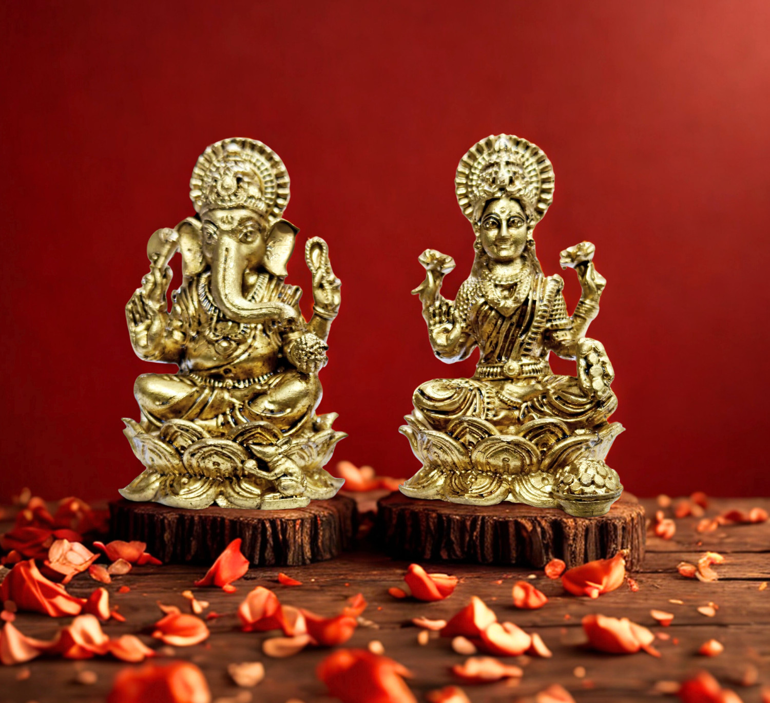 Image of Craftcart Lakshmi Ganesh Brass Idol Pair | Lightweight | 100% Pure Brass | Decorative Showpiece - 4 cm