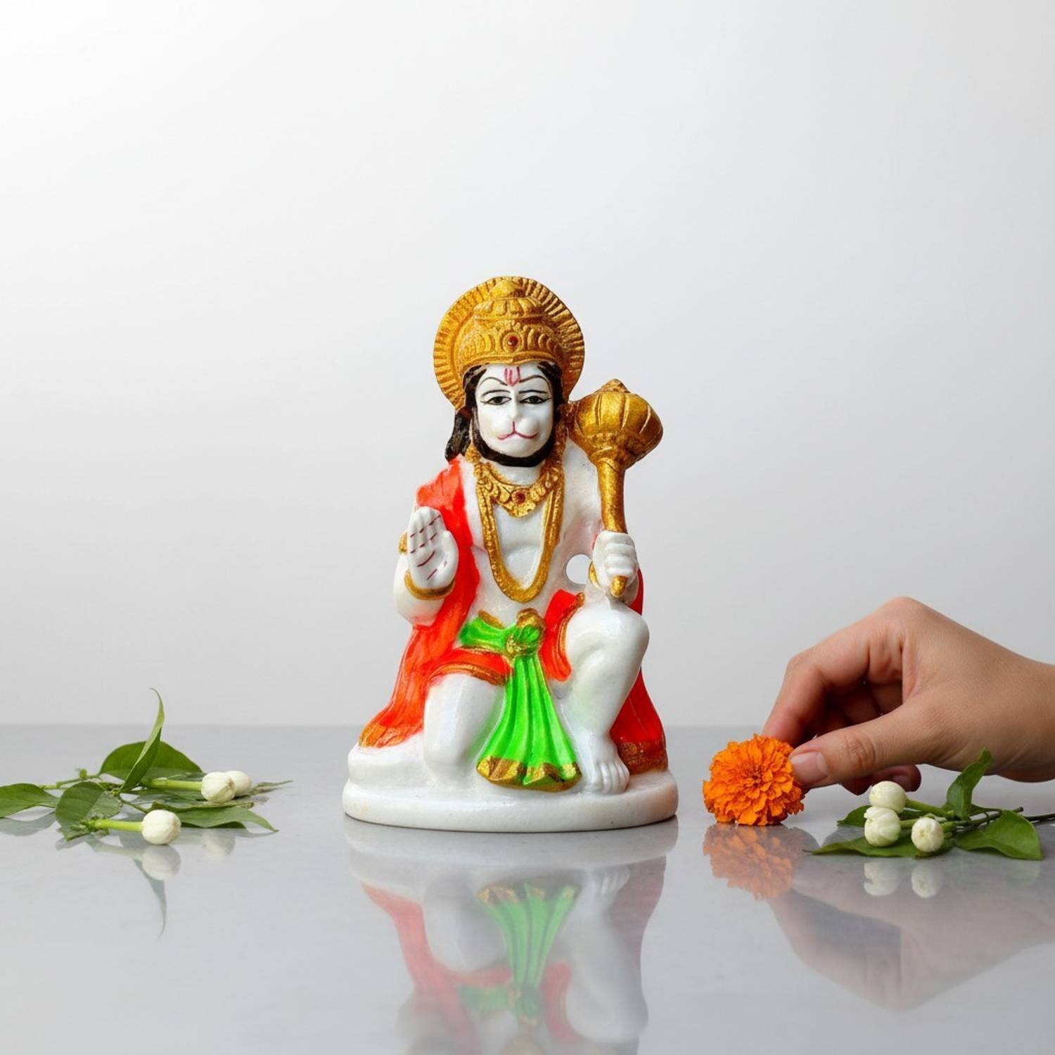 AVG ARTISTRY Sitting Hanuman Ji Idol Resin Marble Murti Home Puja Mandir Decor Gift Decorative Showpiece - 8 cm