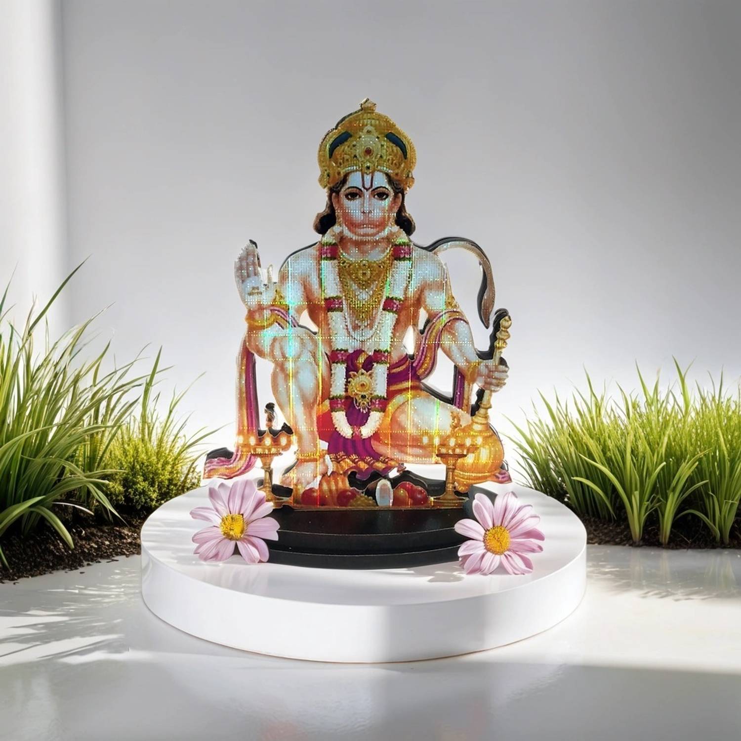 Adhvik Mdf Cutout Sitting Ashirwad Face Hanuman/bajrang Bali Wooden Sticker Statue Car Decorative Show...