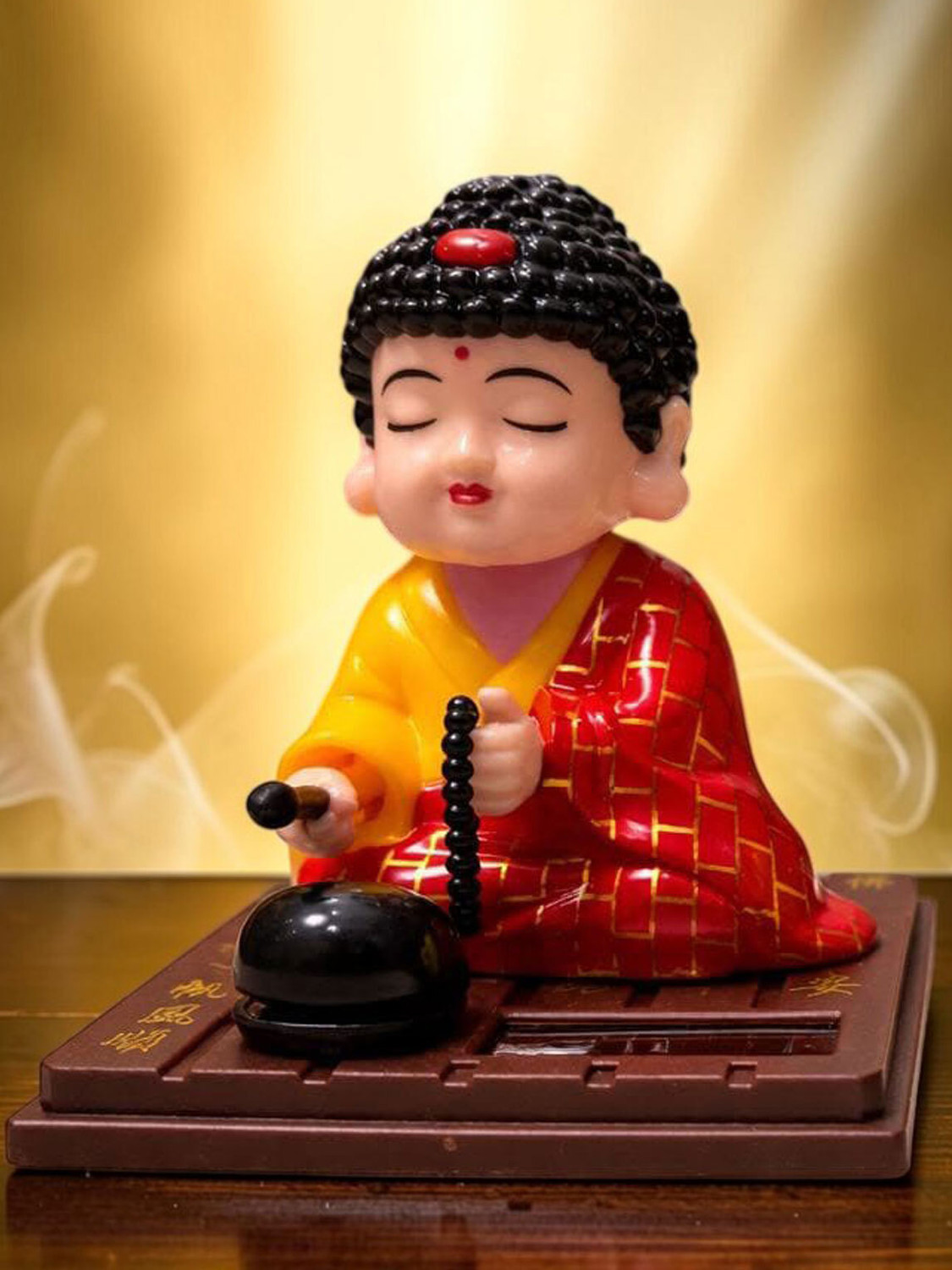 Image of DECOVATE Solar Powered Buddha Bobblehead car, office desks, or home decor Decorative Showpiece - 9.5 cm (Plastic, Red)