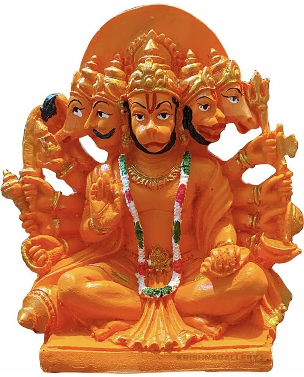 Handicrafted Panchmukhi Hanuman/Sankat Mochan Bajrangbali Idol for Mandir Decorative Showpiece - 15 cm