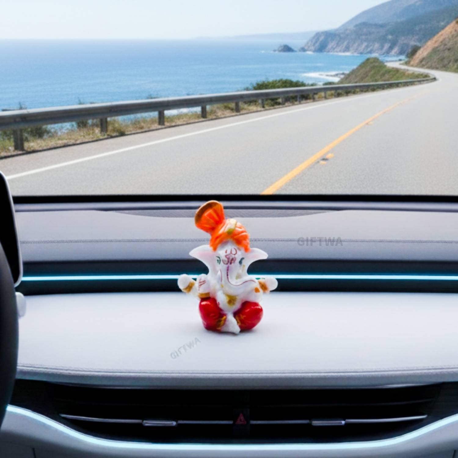 GIFTWA Ganpati Bappa Dashboard Idol | Car Decor Ganesh Murti | Home & Office Showpiece Decorative Showpiece - 6 cm