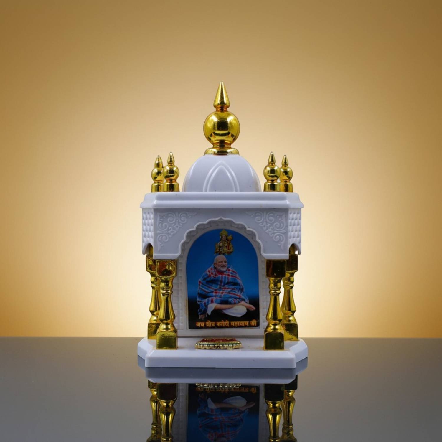 Adiguru Neem Karoli Baba Idol with Charan Mini Temple for Dashboard & Gift Decorative Showpiece - 16 cm
