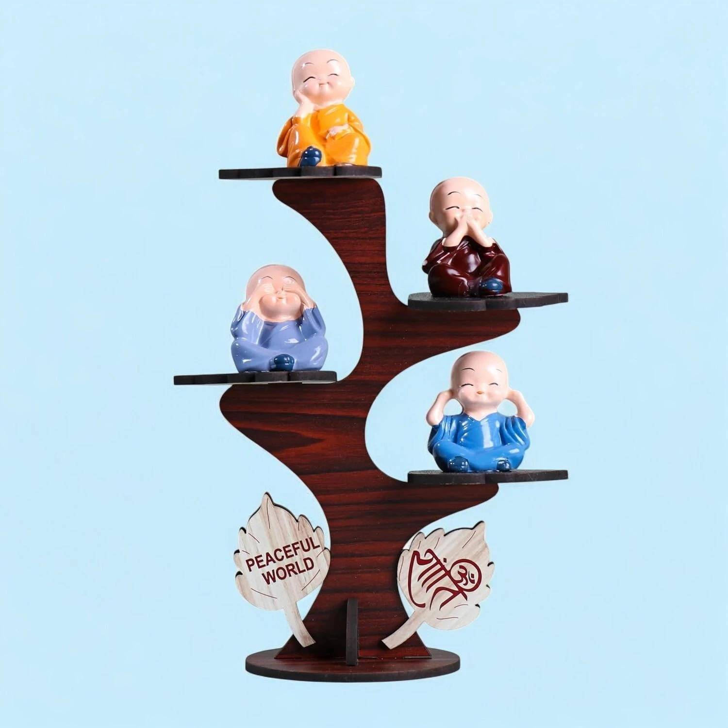 Lavidi Handcrafted Zen Buddha Monk Figurines with Wooden Tree