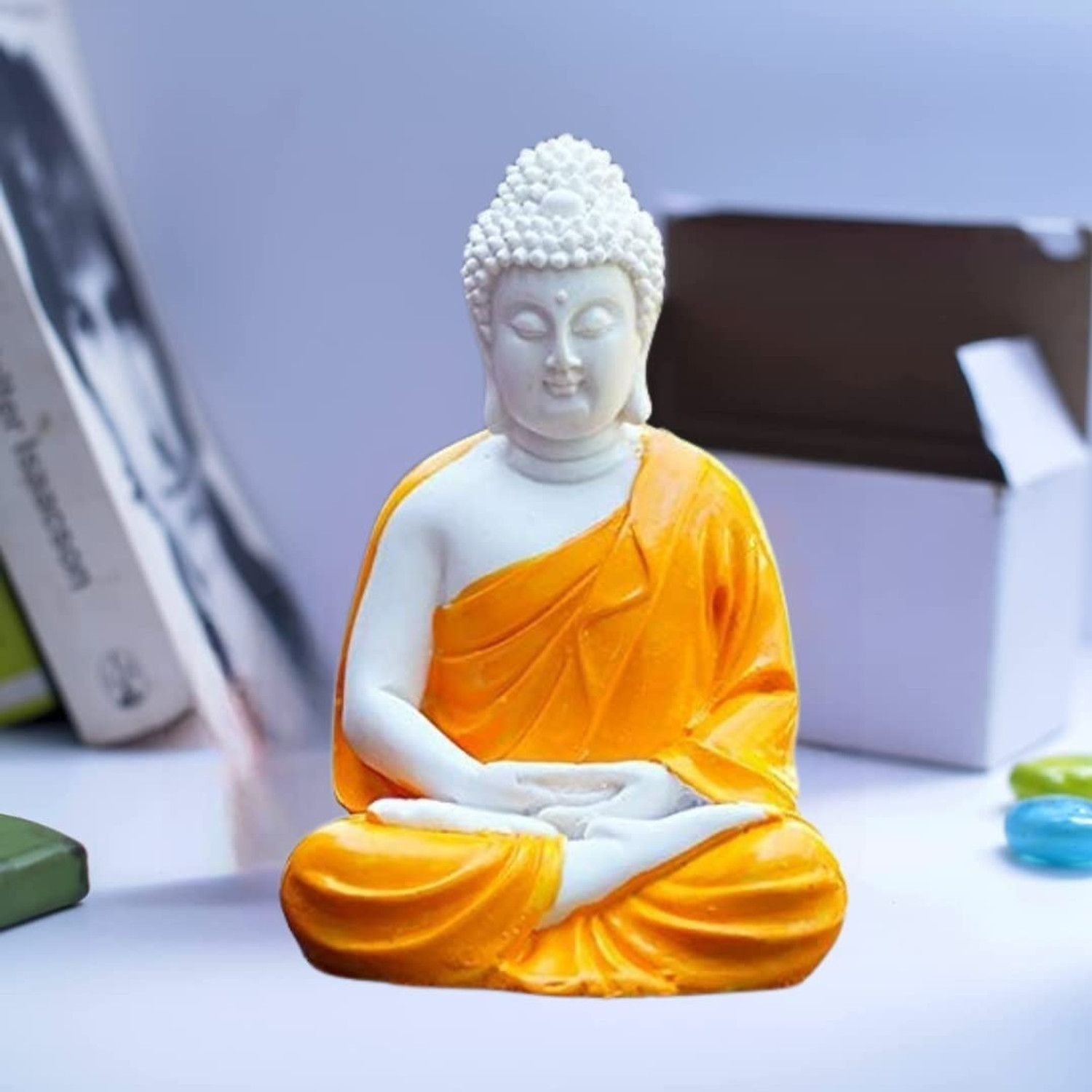 Image of Mag Creation MAGIC CREATION Lord White Buddha Idol 5 Inch | Polyresin Statue for Home Decor Decorative Showpiece - 12 cm