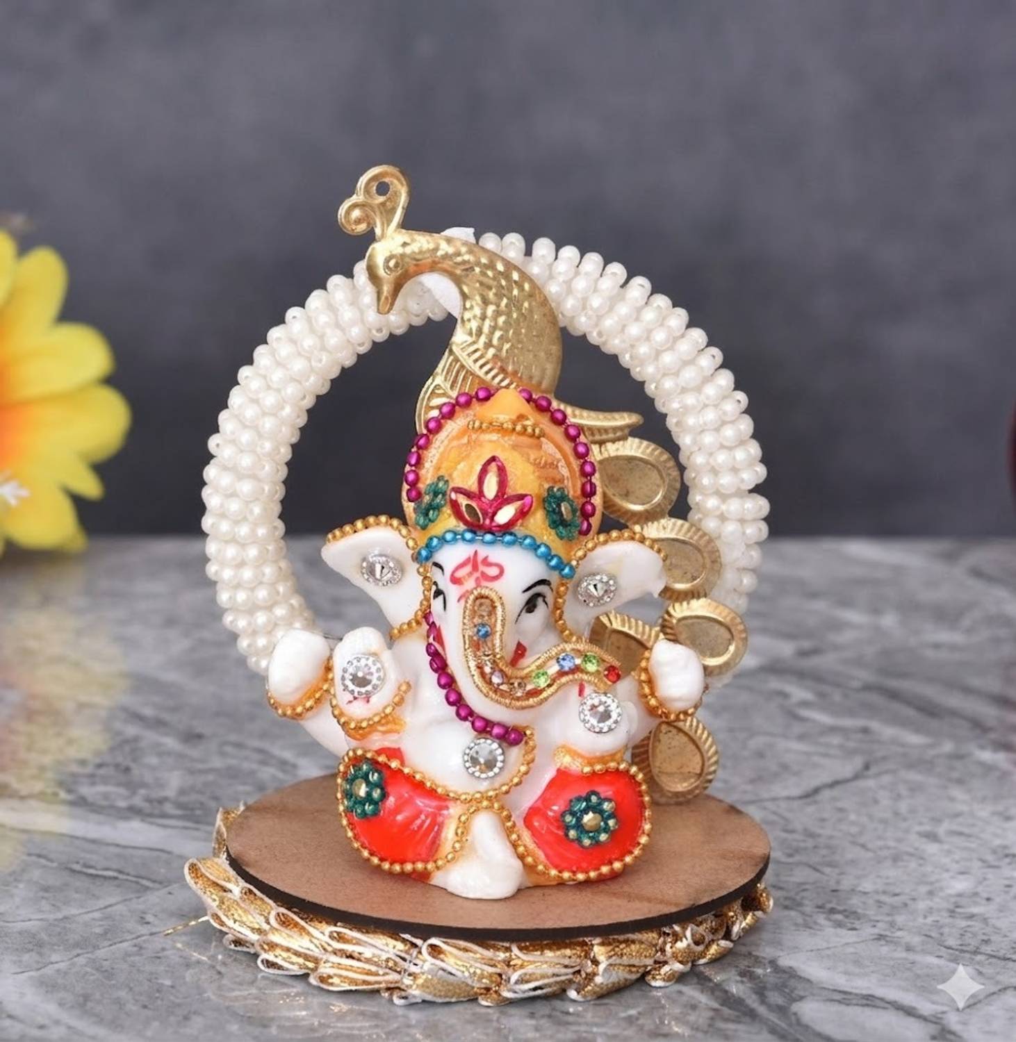 UniqueArt Lord Ganesha Idol Figurine Showpiece Hindu Polyresin Showpiece Decorative Showpiece - 8 cm