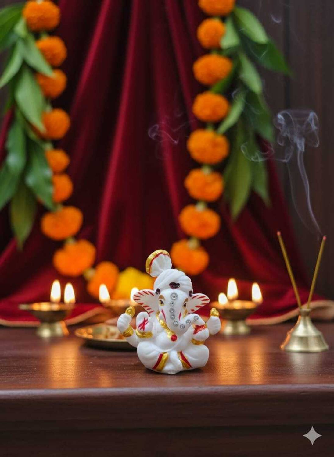 avenew White Stone God Ganesha, Car Dashboard Ganpati Decorative Showpiece - 5 cm