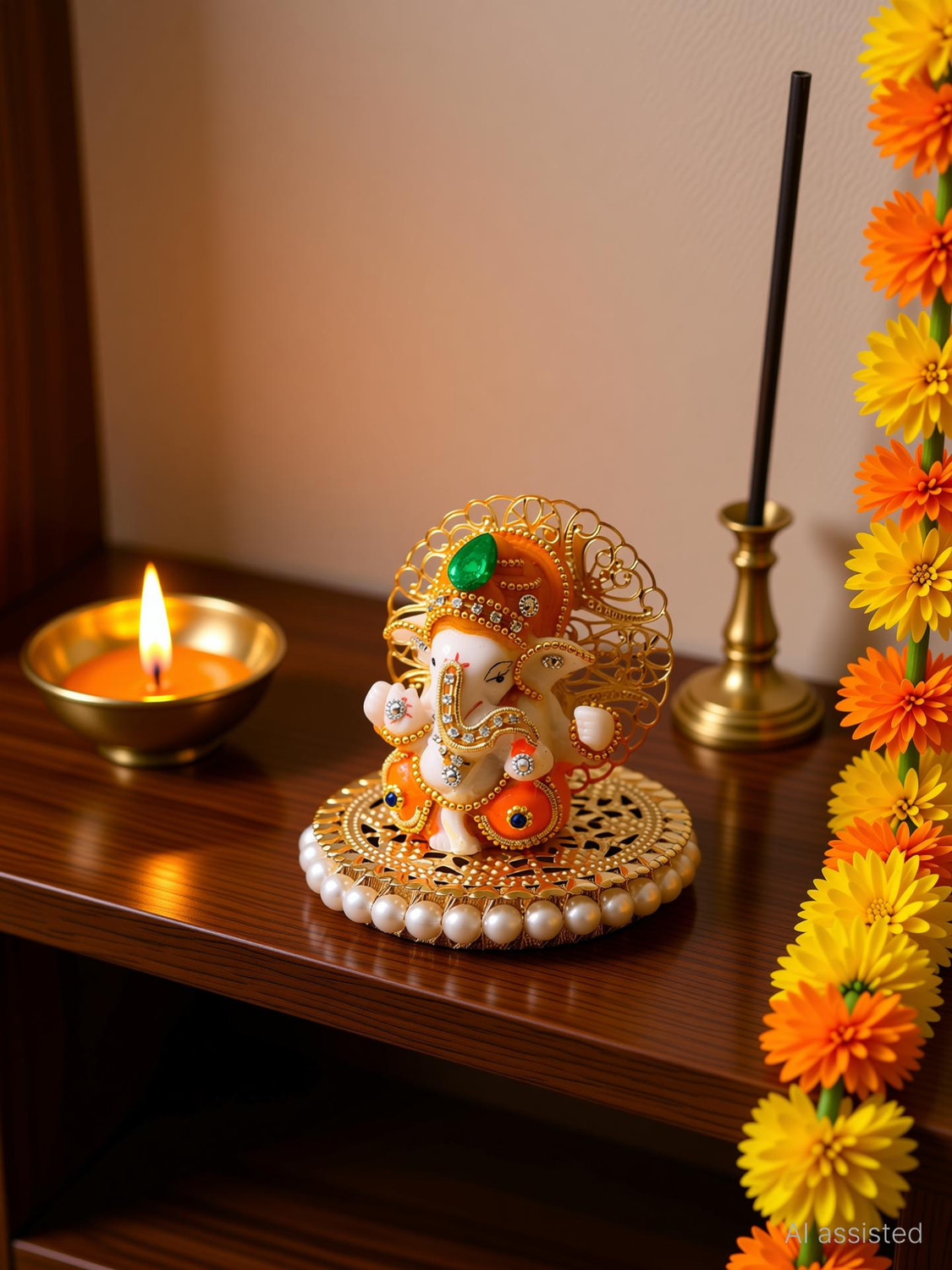 Image of UniqueArt Lord Ganesha Idol Figurine Showpiece Hindu Polyresin Car Dashboard Decorative Showpiece - 8.75 cm