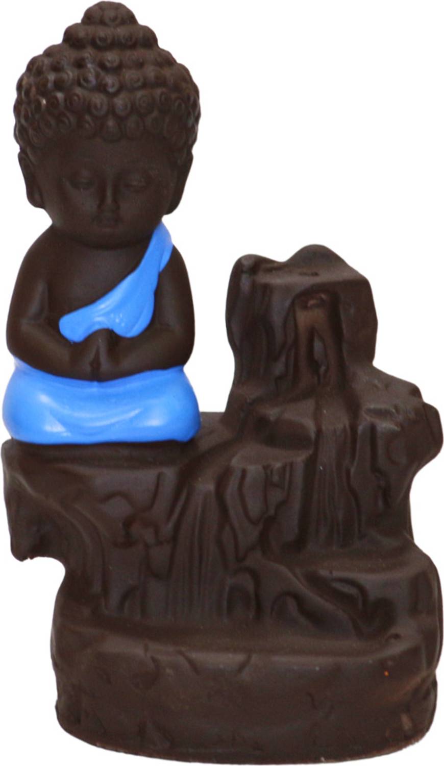 BECKON VENTURE Handicrafted Useful Meditating Monk Buddha Smoke Backflow incense burner with 10 Smoke Backflow Incense Cone in Incense Sticks |Lord Buddha Idols for Home Decor |Buddha Statue for Car Dashboard, Gifts And Home & Showpieces & Figurines|Smoke waterfall fountain (Blue) Decorative Showpiece - 11 cm