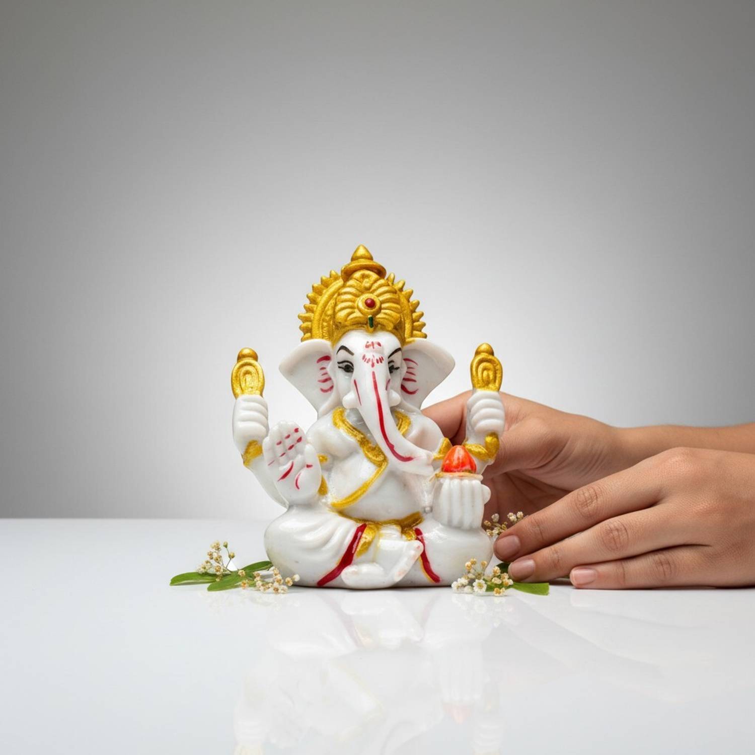 Sudaya Lord Ganeshu ji idol marble murti for home decor and prayer room Decorative Showpiece - 9.9 cm