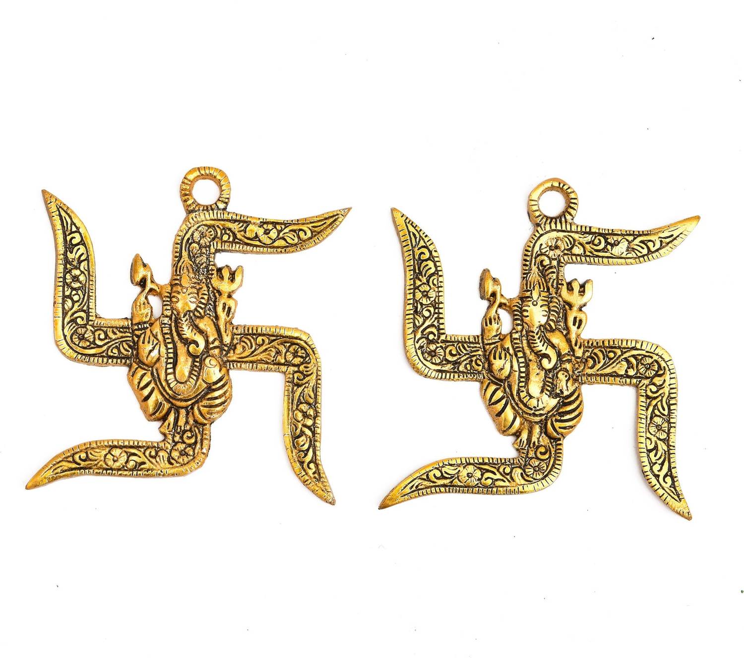 NIRMAL HANDI CRAFT Metal Golden Swastik Wall Hanging for Home Entrance & Door Decoration Decorative Showpiece - 10.16 cm