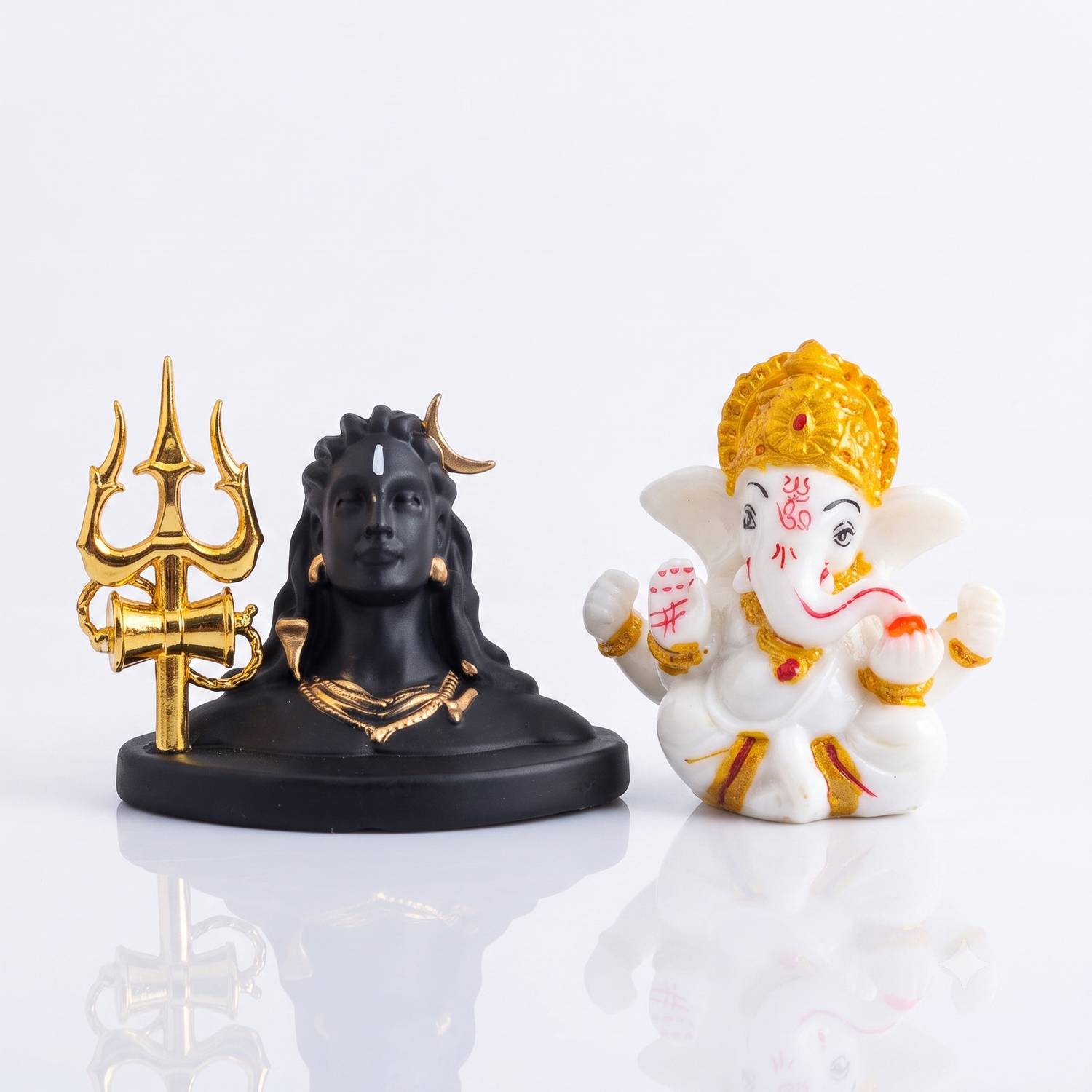 IDOLCRAFT Adiyogi Shiva Idol & Ganpati Idol Set for Car Dashboard, Home & Office Decor Decorative Showpiece - 7 cm