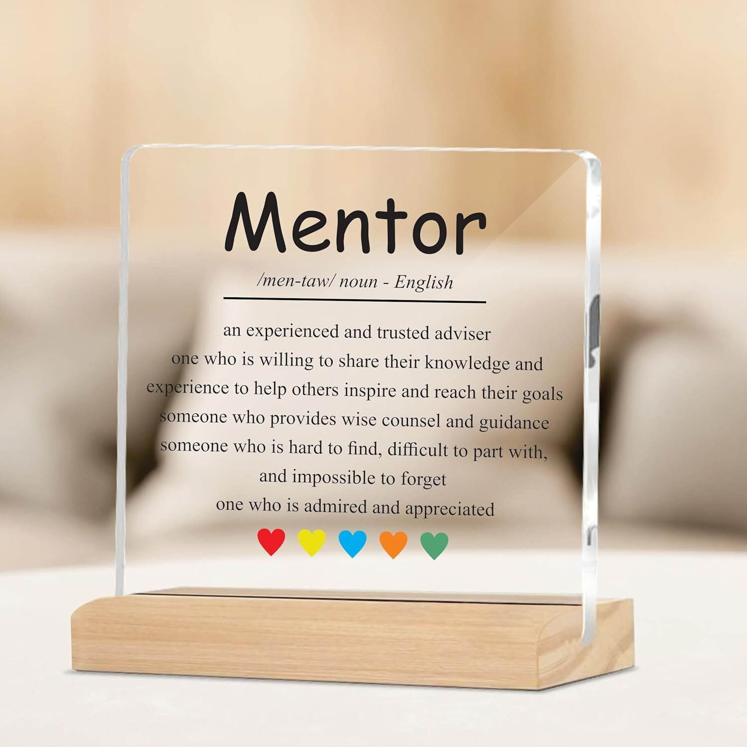 Image of Giftplease Mentor Acrylic Plaque with Wooden Stand Decorative Showpiece - 7 cm (Plastic, White)