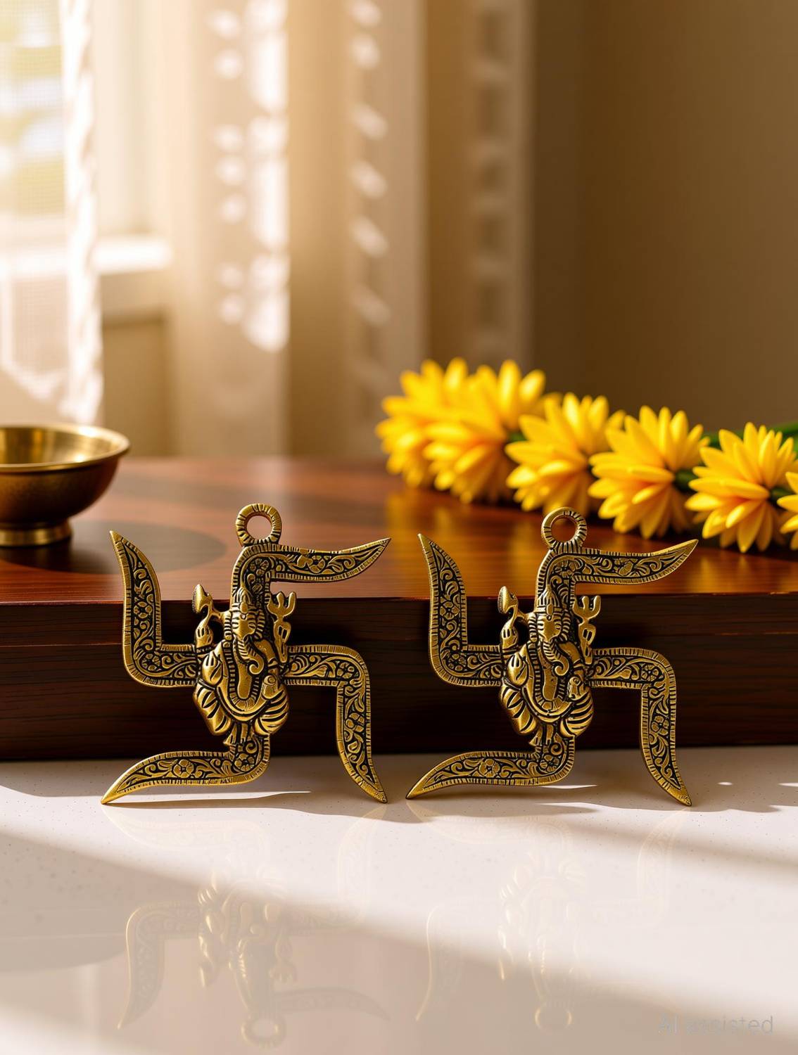 NIRMAL HANDI CRAFT Swastik Ganesh Vastu Feng Shui Wall Hanging Decorative Showpiece DoorEntrance Decorative Showpiece  -  10.16 cm