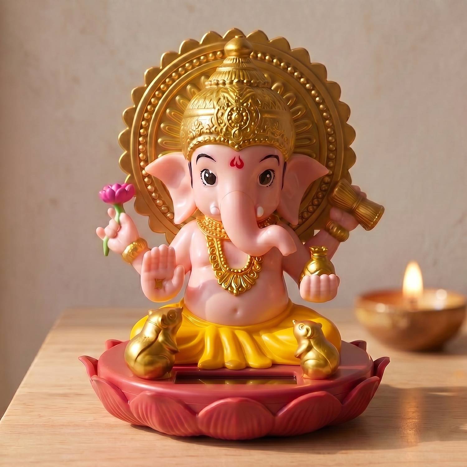 Elegant Lifestyle Solar Moving Lord Ganesha Idol Statue Ganpati Murti for Car GoodLuck Office Home Decorative Showpiece - 11 cm