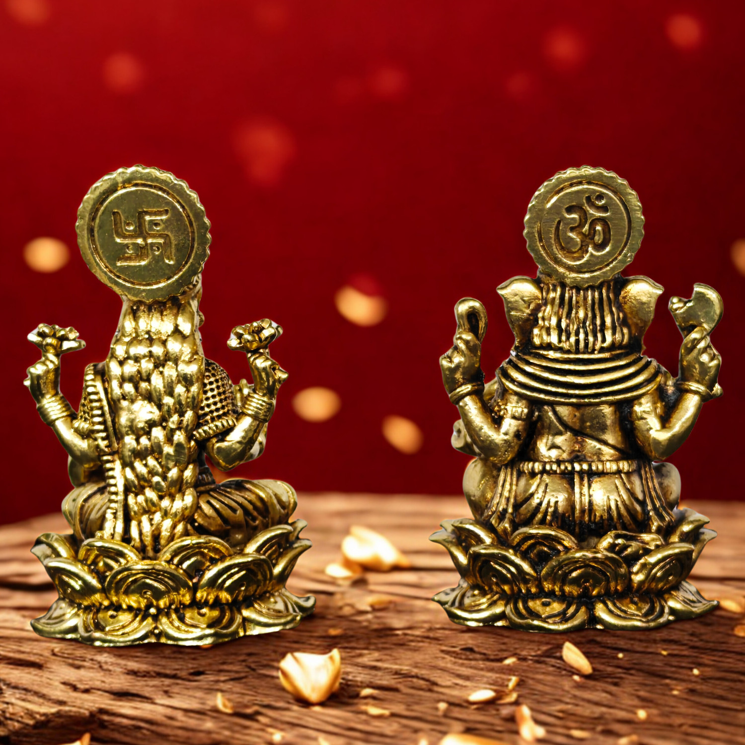 Image of Craftcart Lakshmi Ganesh Brass Idol | Wax Cast & Lightweight | 100% Brass | w: 180g | Decorative Showpiece - 7 cm