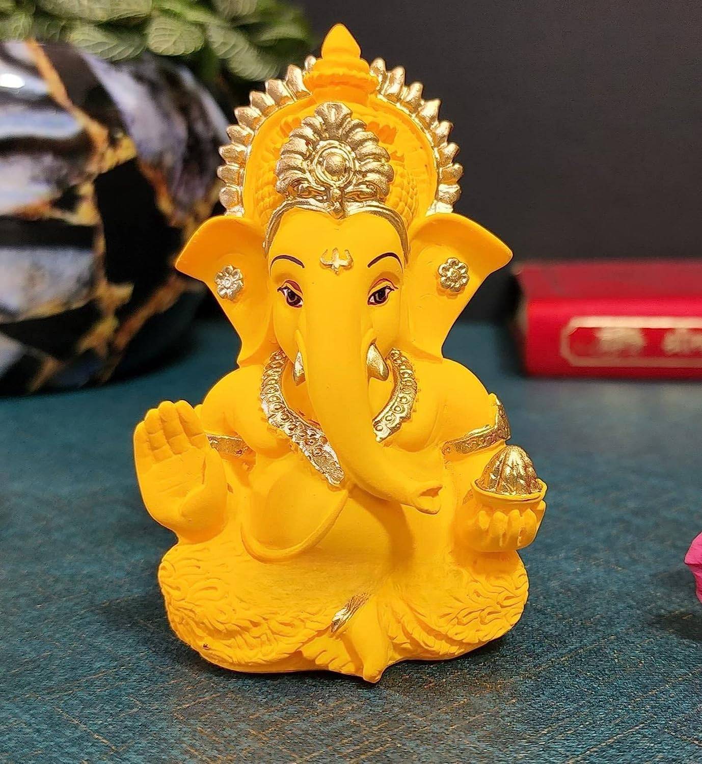 SSS Mango Terracotta Finish Ganesha Idol Dashboard Decorative Showpiece Home Office Decorative Showpiece - 9.5 cm