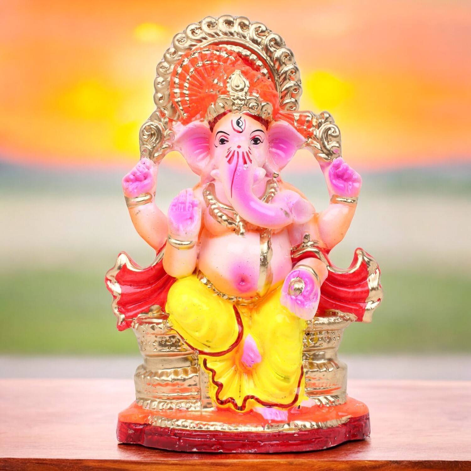 SOMUDEE Ecofriendly Clay Ganesha Murti For Ganesh Chauth Size 8 Inch Decorative Showpiece  -  19 cm