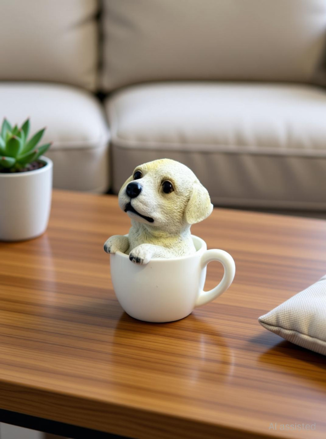 Image of Bhaktinayak Cute Dog In Mug Decorative Showpiece - 9 cm (Polyresin, White)