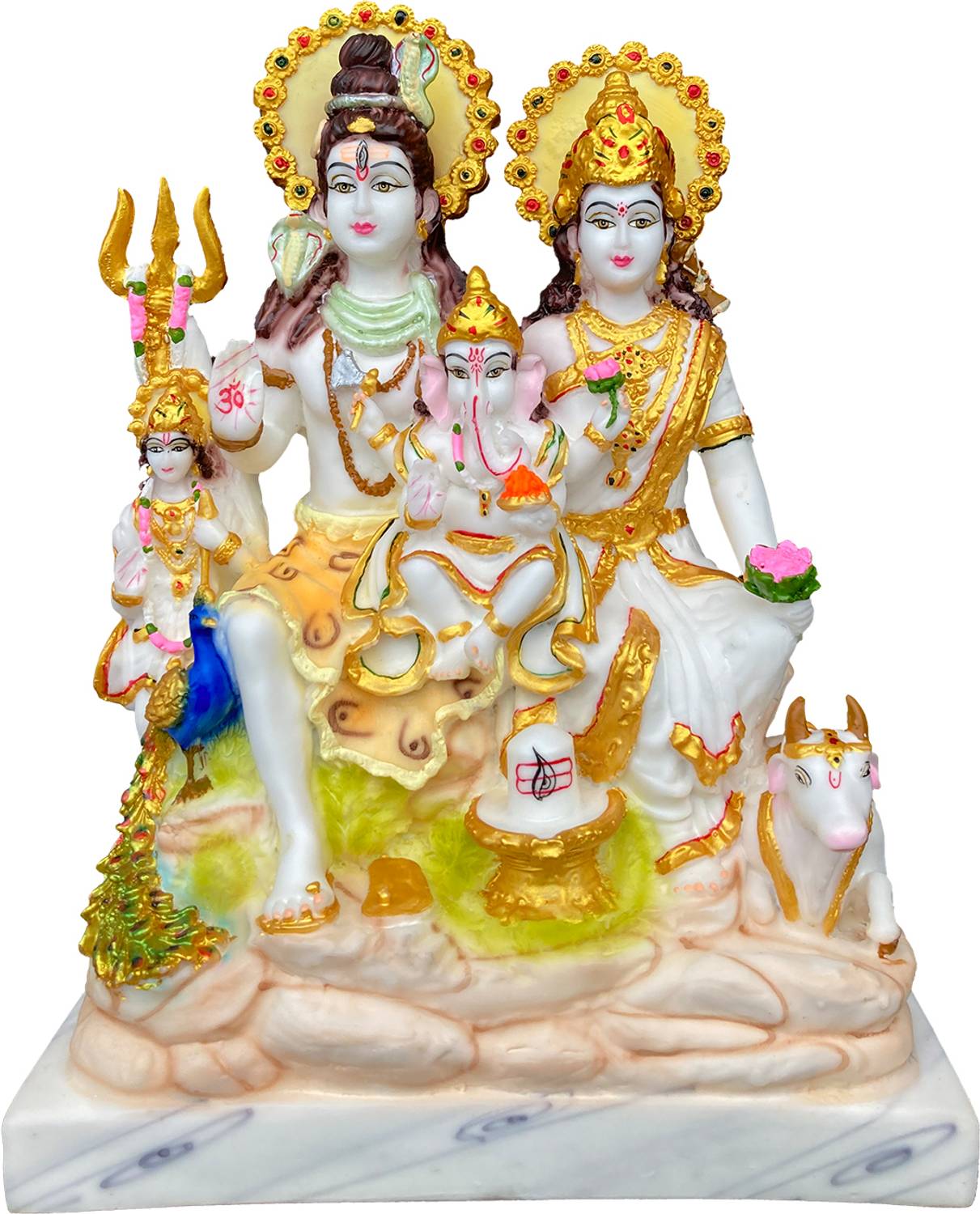 Artrivia Lord Shiv Parivar Marble Idol Shiv Parwati Lord Shiva Family Statue Puja Murti Decorative Showpiece - 38 cm