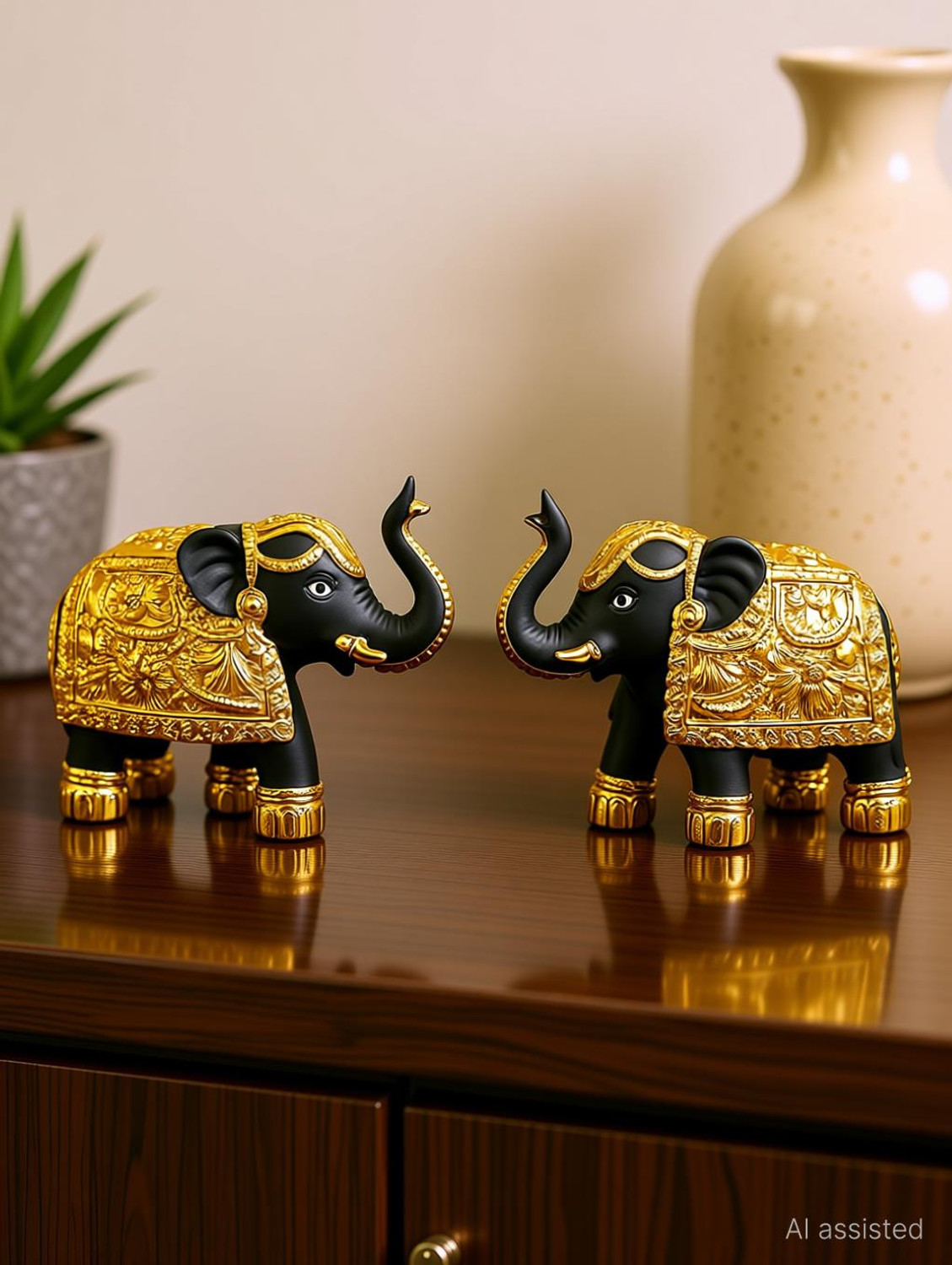 Image of NIHARIKA HANDICRAFT Set of 2 Cute Royal Elephant Showpiece - Premium Home, Car Decor & Gift items Decorative Showpiece - 7 cm