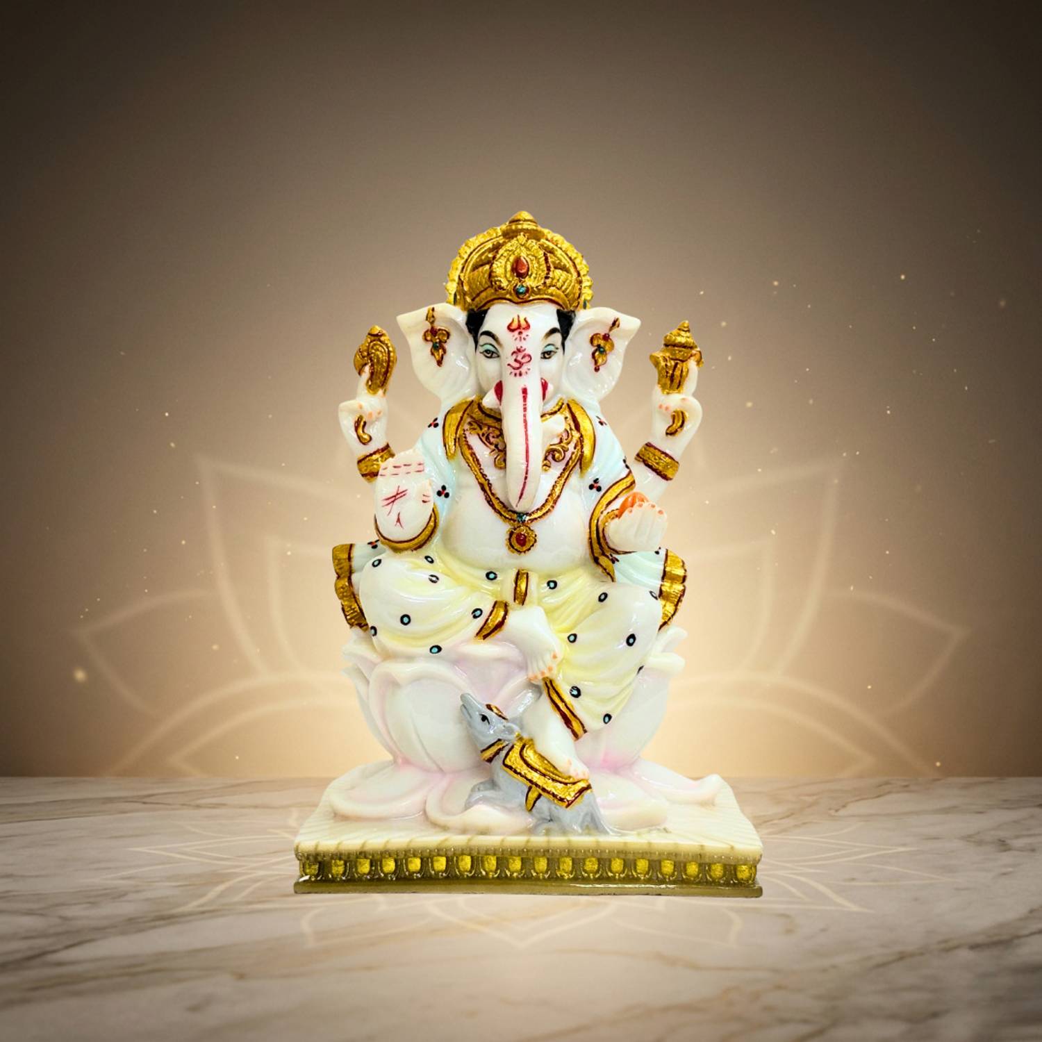 Serinity White Ganesh Marble Dust Idol 12 Inch Decorative Statue Decorative Showpiece  -  30 cm