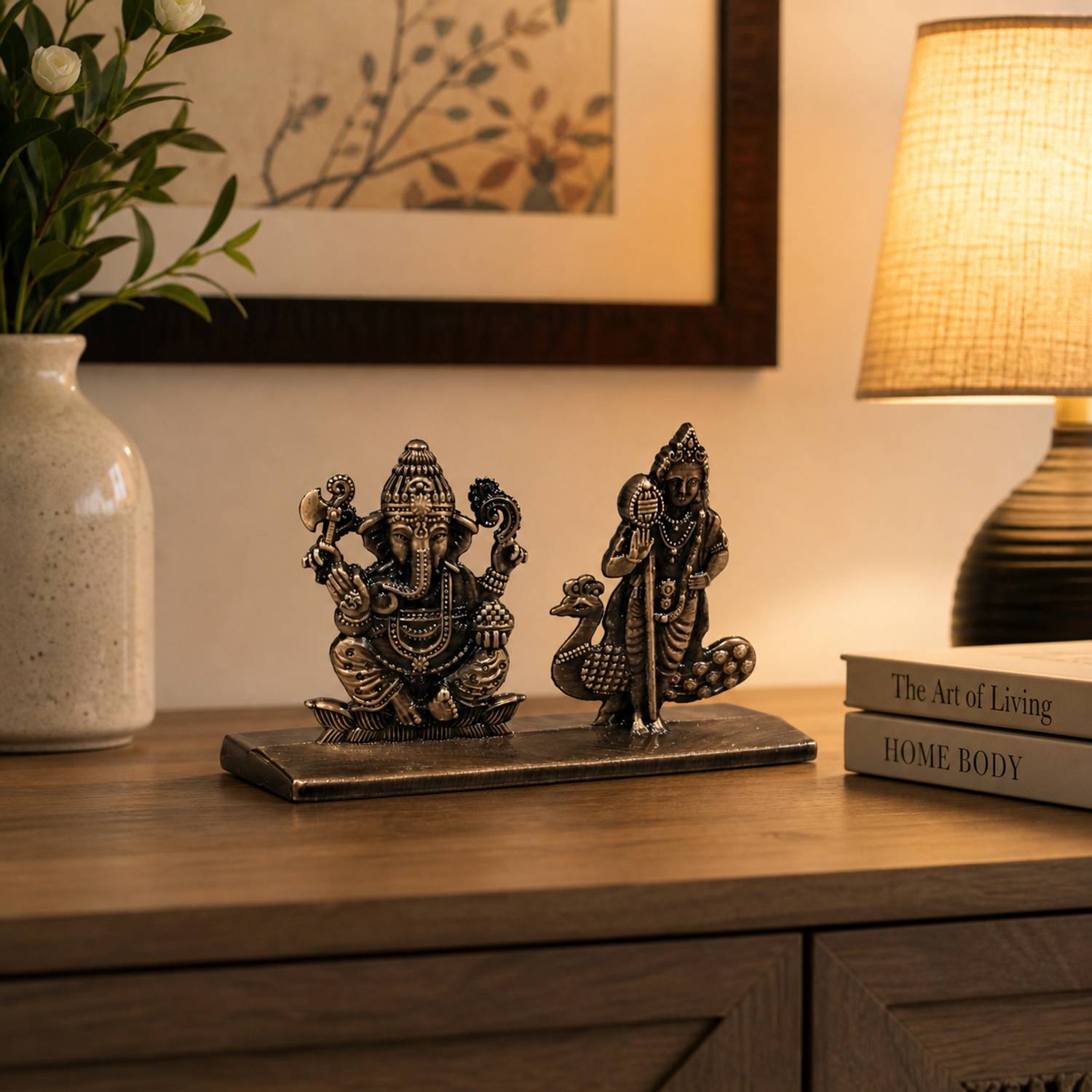 ruby collection Lord Ganesha & Kartikeya Idol Set for Home Decor,Office & Gift Purpose Decorative Showpiece - 6 cm