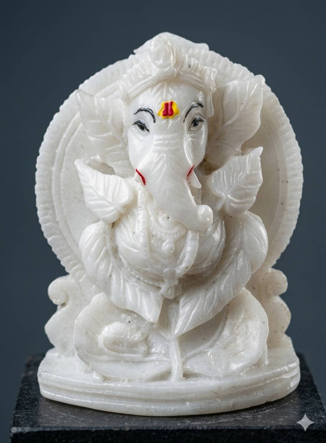 hands of odisha Leaf Ganesha Statue | White Marble Dust Ganpati Idol for Home Decor & Altar Decorative Showpiece - 8 cm