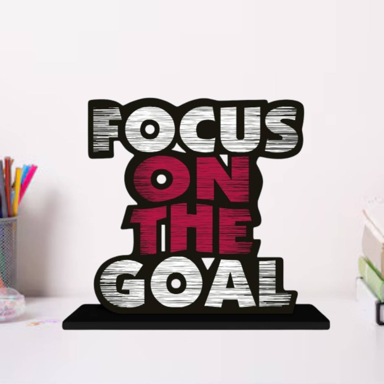 Apnagift Focus On The Goal Motivational Quote Table Decor For Office Desk | Idols Decorative Showpiece - 15 cm