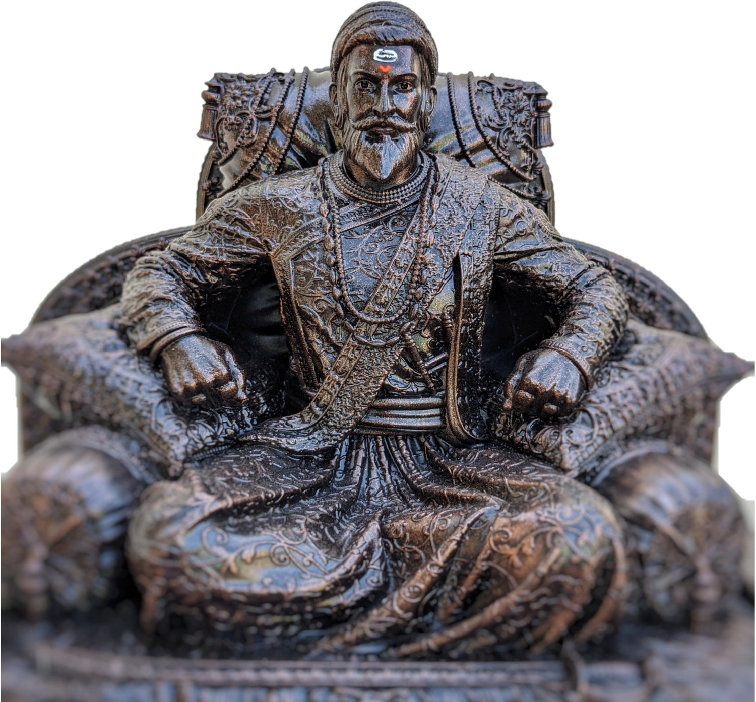 Image of Vrusham Creations Chatrapati Shivaji Maharaj Statue Rajeshahi Baithak 4 inch Copper Decorative Showpiece - 10 cm