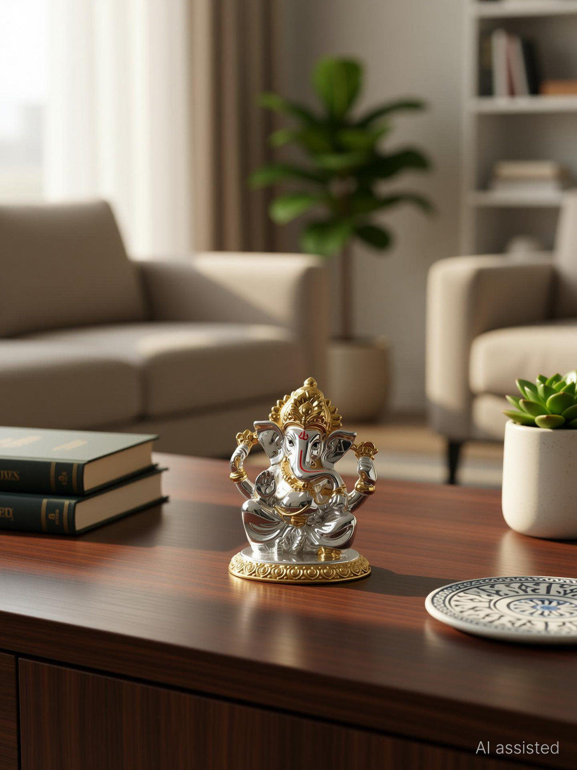 Image of Divya Collection Gold and Silver plated Lord Ganpati Decorative Showpiece - 8 cm (Gold Plated, Silver Plated, Gold, Silver)
