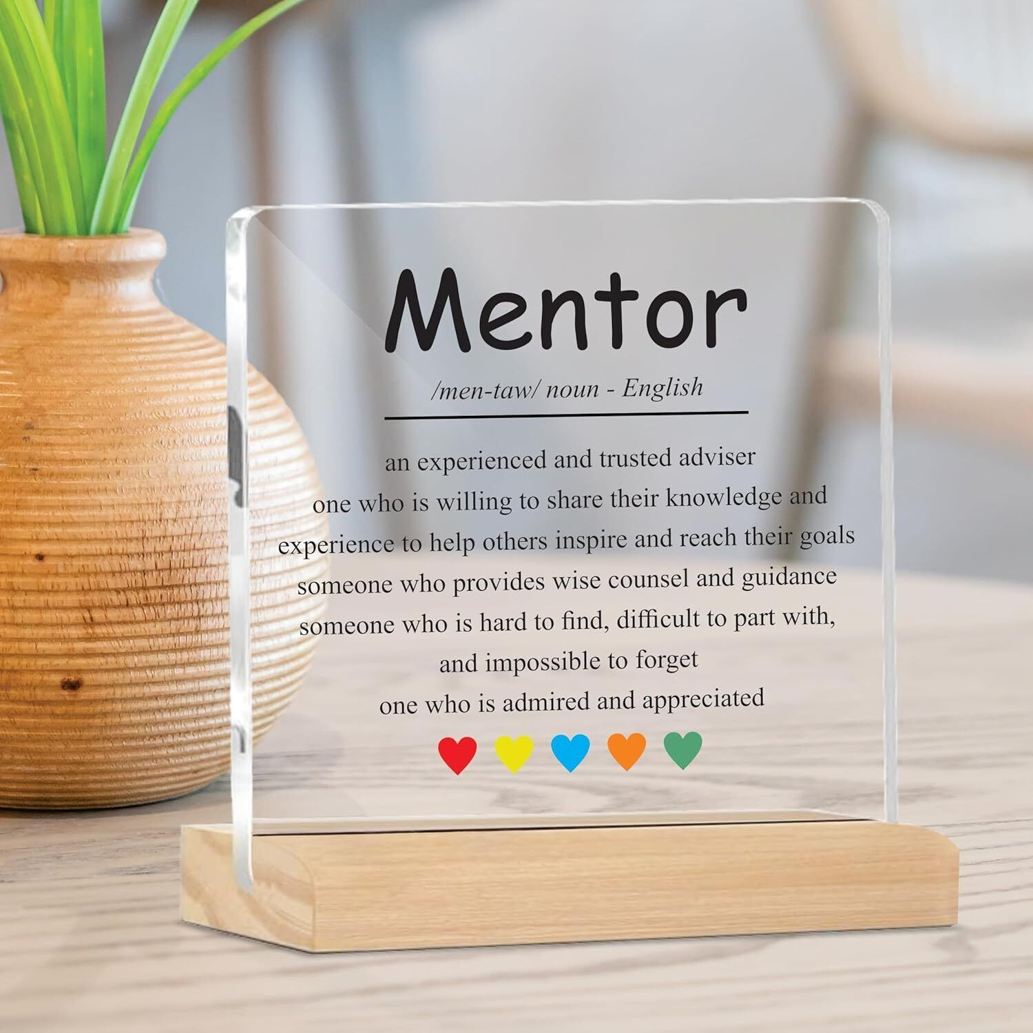 Image of Giftplease Mentor Acrylic Plaque with Wooden Stand Decorative Showpiece - 7 cm (Plastic, White)