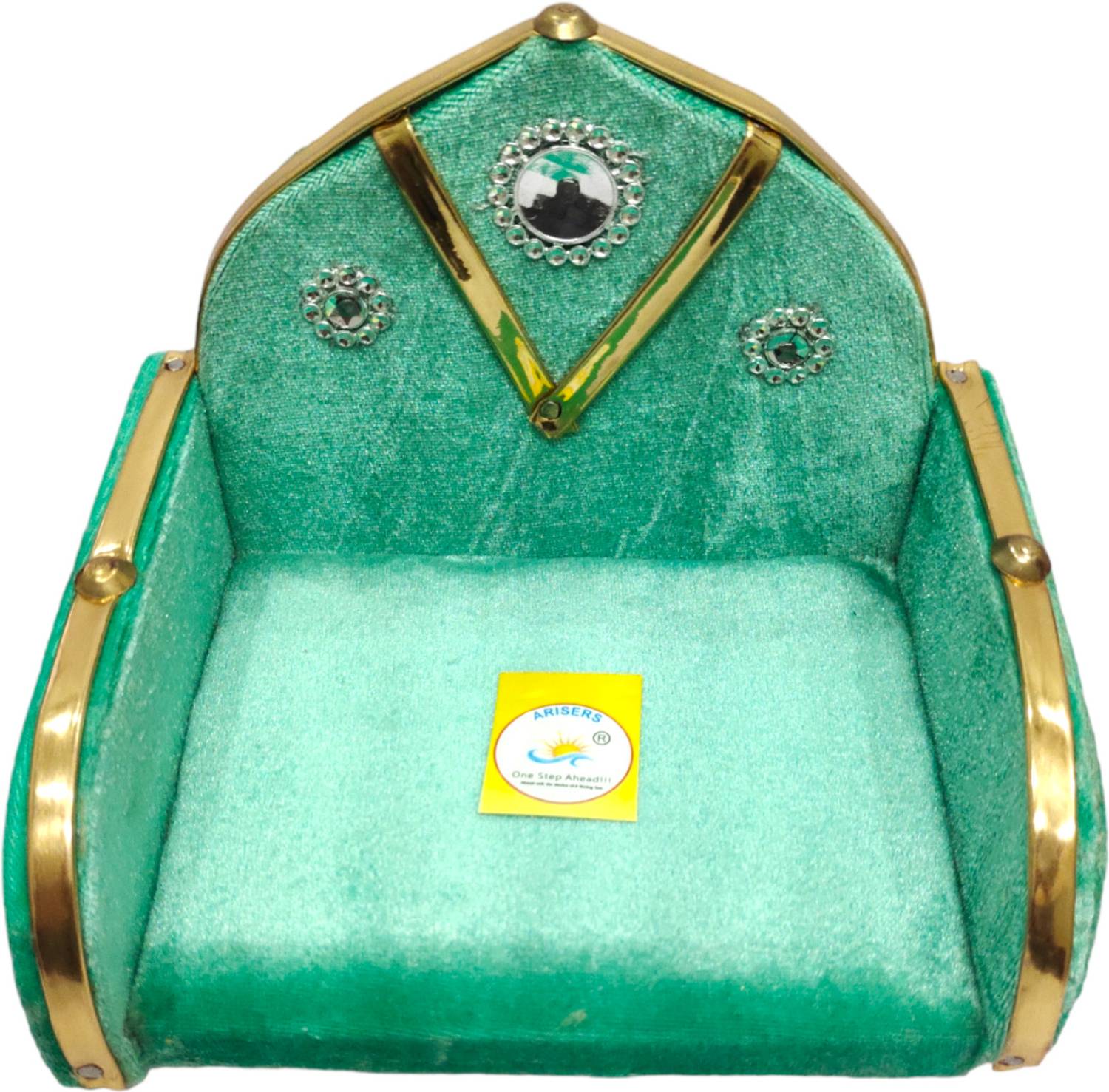 ARISERS Laddu Gopal Wooden Singhasan green With Foam Seat For All Size Decorative Showpiece  -  12 cm