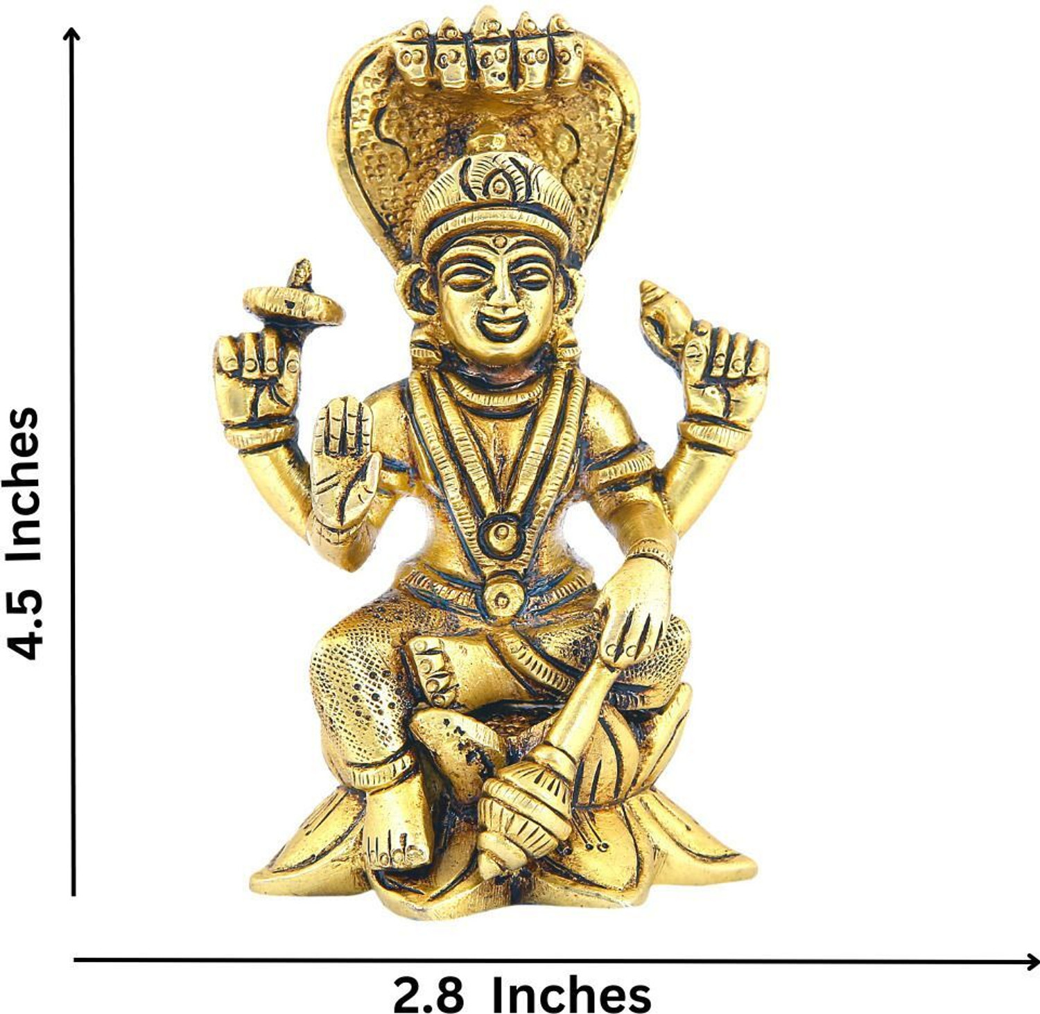 Image of Shreeyash Brass Vishnu Ji idol with sheshnaag Home decorative item Decorative Showpiece - 11.4 cm (Brass, Yellow)